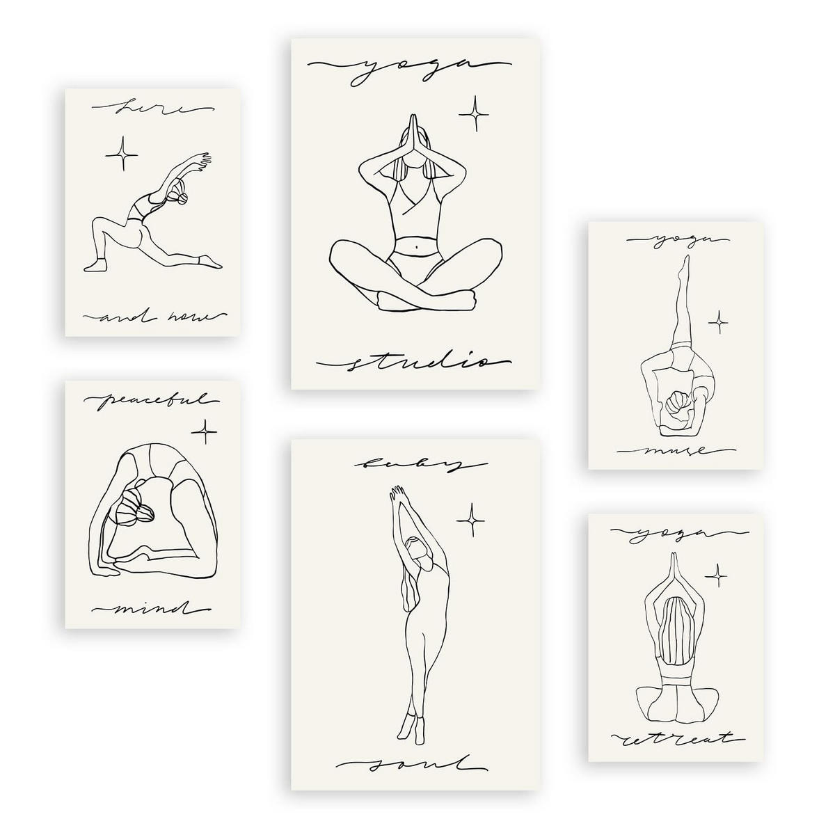 POSTER Set Mit 6 Yoga Musen 1 A3 & A4 Rahmenlos - Klar, Papier (29/3/42cm) - Nacnic