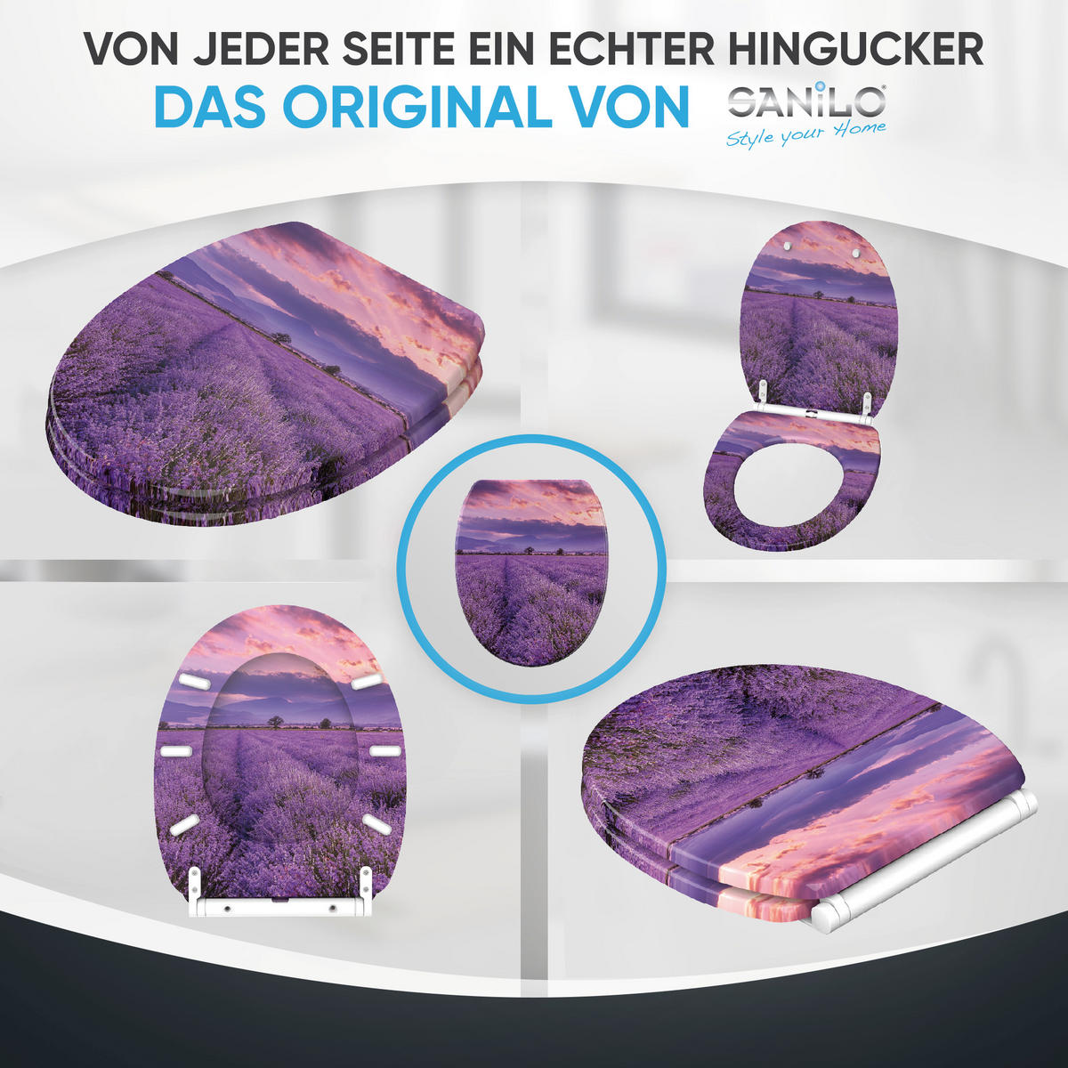 WC-SITZ mit Absenkautomatik & Top Fix Lavendel - Lila, Holzwerkstoff (37.7/5.5/48cm) - Sanilo