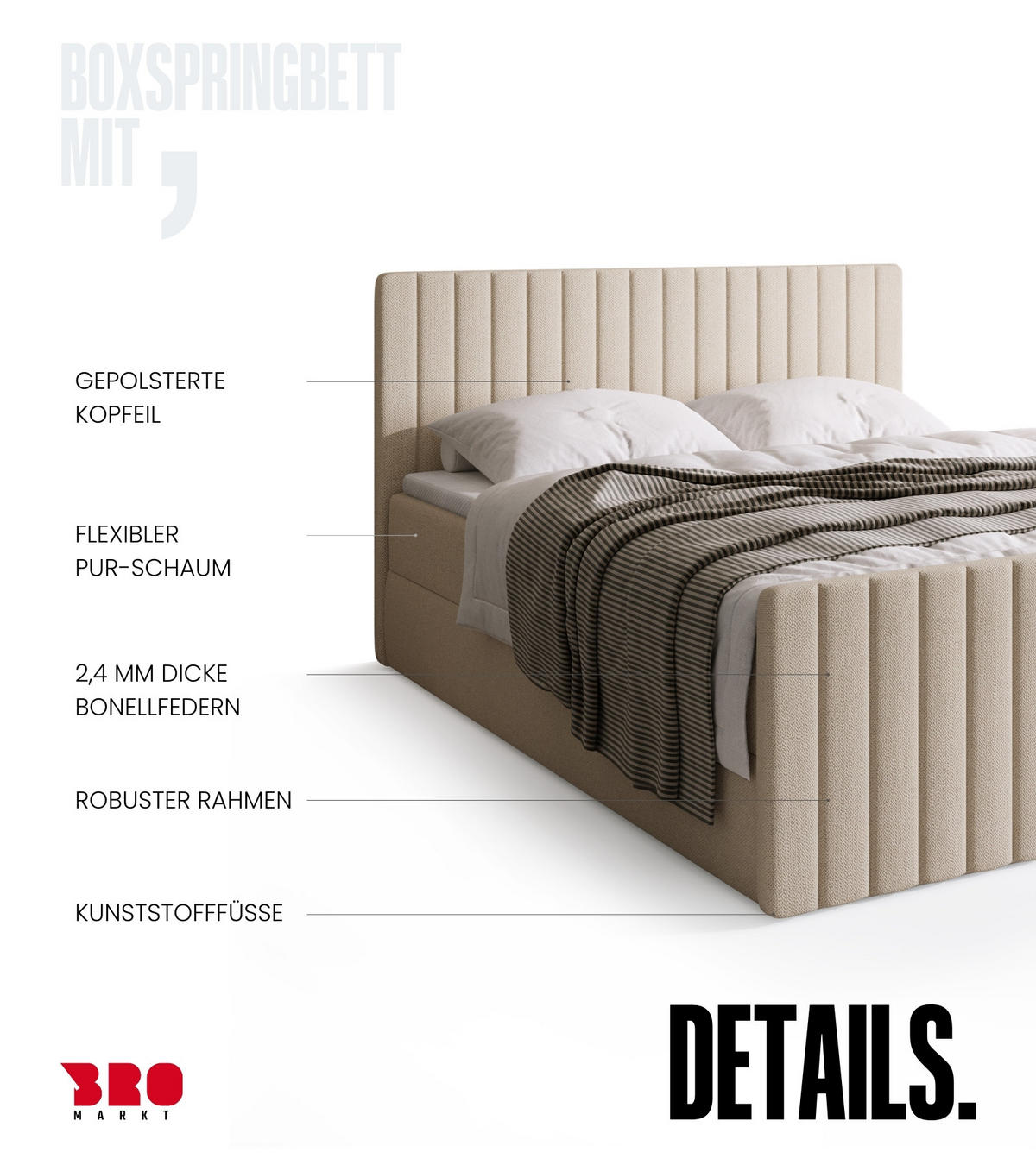 BOXSPRINGBETT Dream Duo mit Topper 160/200 Beige - Beige, Kunststoff (160/200cm) - Bromarkt