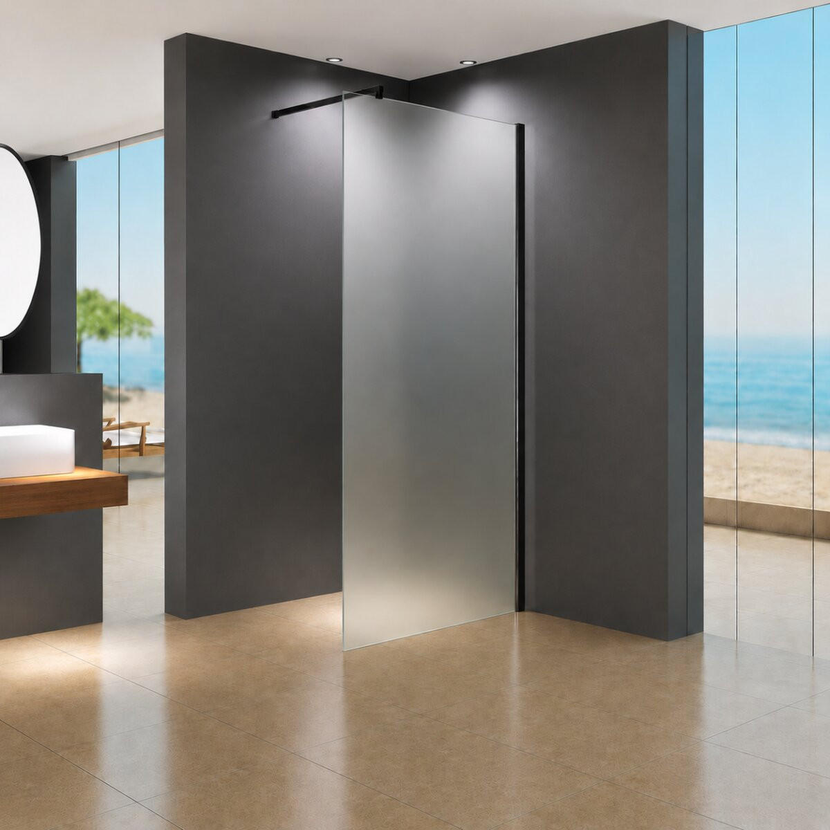 WALK-IN-DUSCHWAND 160 × 200 cm – Satiniertes ESG-Sicherheitsglas – Schwarz - Schwarz, Glas (10/160/200cm) -  Glaswerk Westfalen