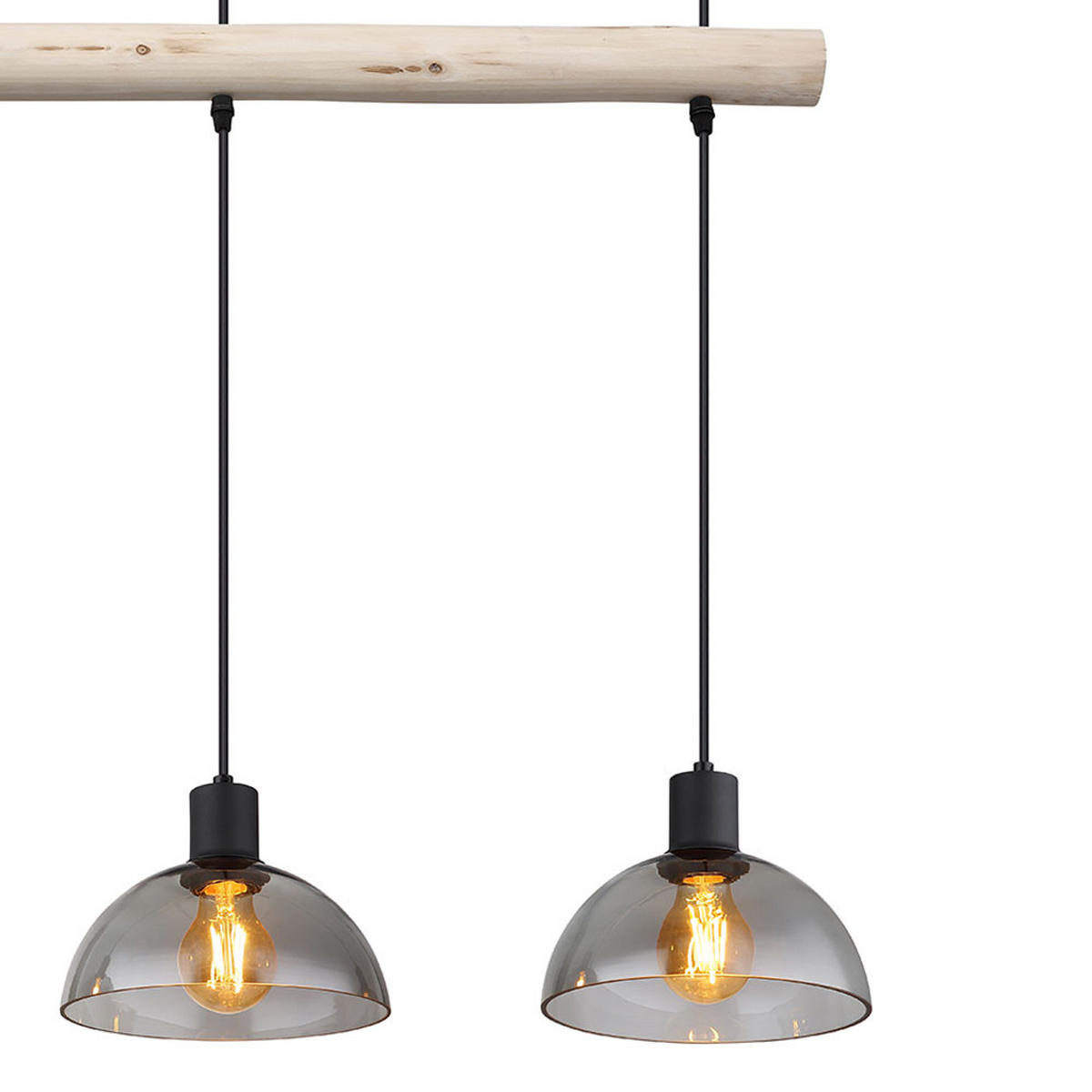 HÄNGELEUCHTE Metall Glas Schwarz - Braun, Holz (80/20/120cm) - Globo Lighting