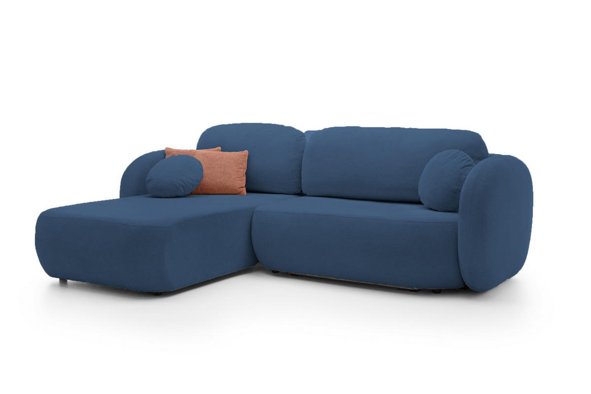 ECKSOFA OLIO L-Form Schlaffunktion mit Bettkasten, lose Rückenkissen, freistehend, LINKS 174x248 cm Blue - Blau, Holz/Textil (174/248cm) - DomoHome