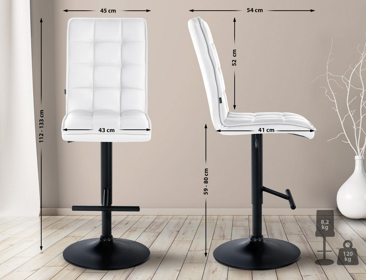 BARHOCKER Lederlook weiß - Walnussfarben/Schwarz, Textil/Metall (45/112/54cm) - CLP