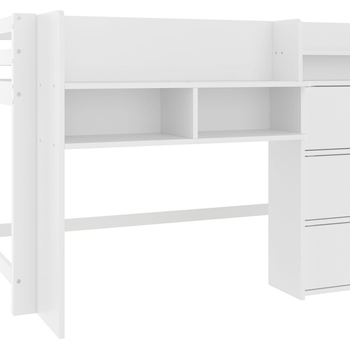 HALBHOCHBETT aus Kiefernholz, MDF und Sperrholz 90x200 cm Weiß in Hausform mit Stauraum - Weiß, Holz (90/200cm) - IVMEU