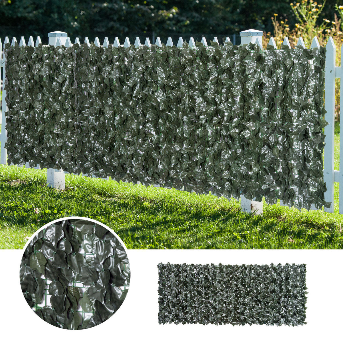 SICHTSCHUTZHECKE, Dunkelgrün, 300 x 150 cm - Grün, Kunststoff (150/150cm) - Outsunny