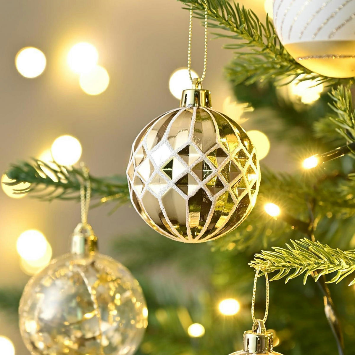 WEIHNACHTSKUGELN 16-teiliges Set 6 cm Weiß Gold Bruchsicher Kunststoff - Multicolor, Kunststoff (6/6/6cm)