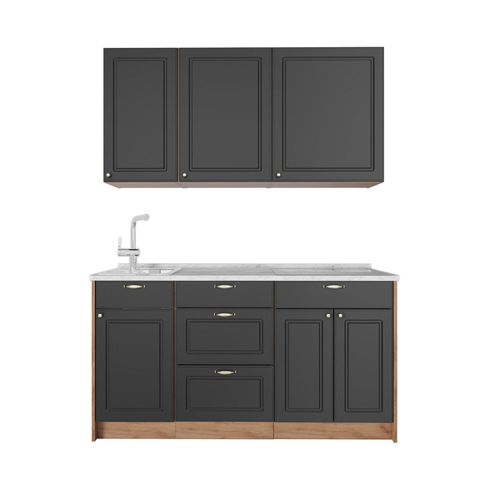 Vicco JEDNOTKOVÁ KUCHYNĚ Fame-Line, Anthrazit-Gold Landhaus/Zlatý mocný dub, 150 cm, PD Mramor