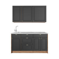 SINGLEKÜCHE Fame-Line, Anthrazit-Gold Landhaus/Goldkraft Eiche, 150 cm, AP Marmor - Honigeiche/Anthrazit, Holzwerkstoff (150/82/60cm) - Vicco