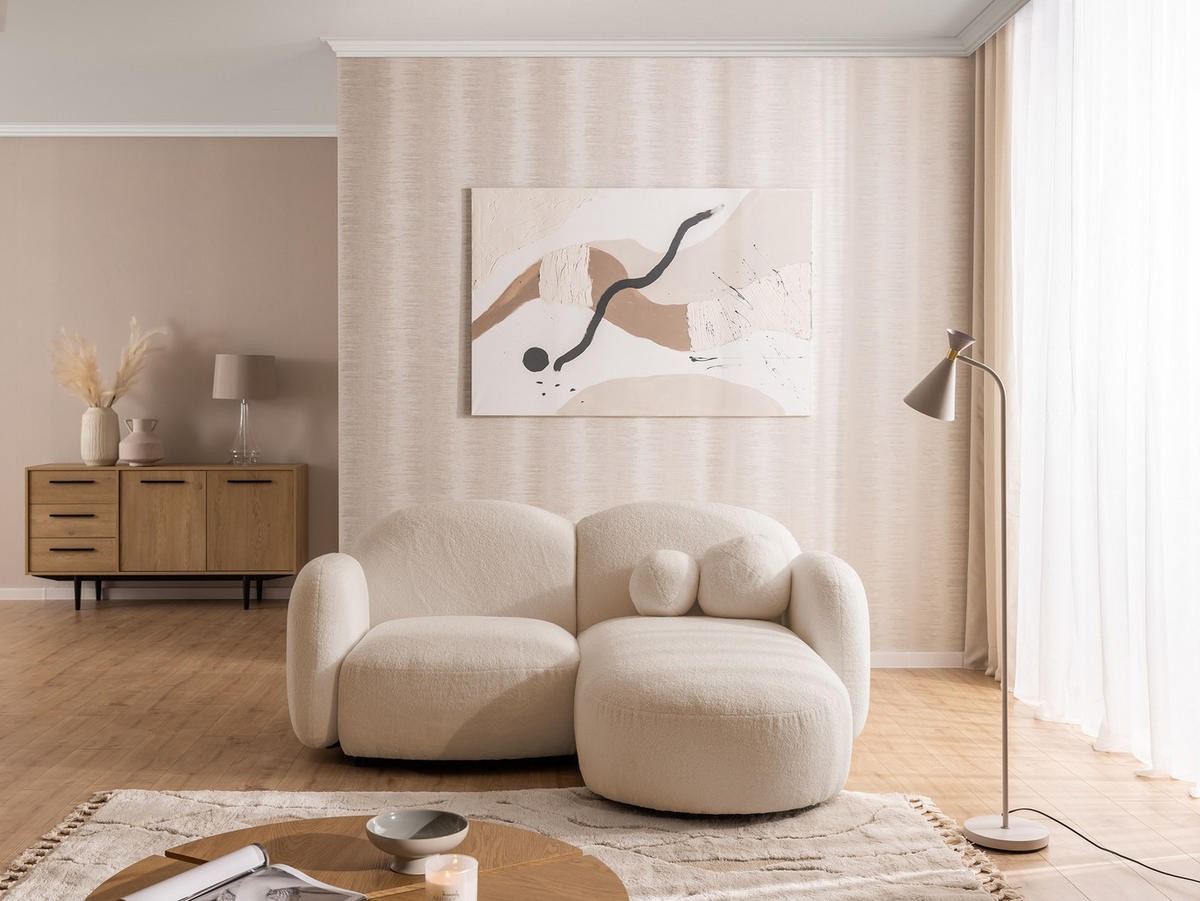 ECKSOFA Nuvola mit abgerundetem Design Hellbeige Bouclé-Stoff - Ottomane Rechts - Beige/Schwarz, Holz/Kunststoff (190/146cm) - S-Style Möbel