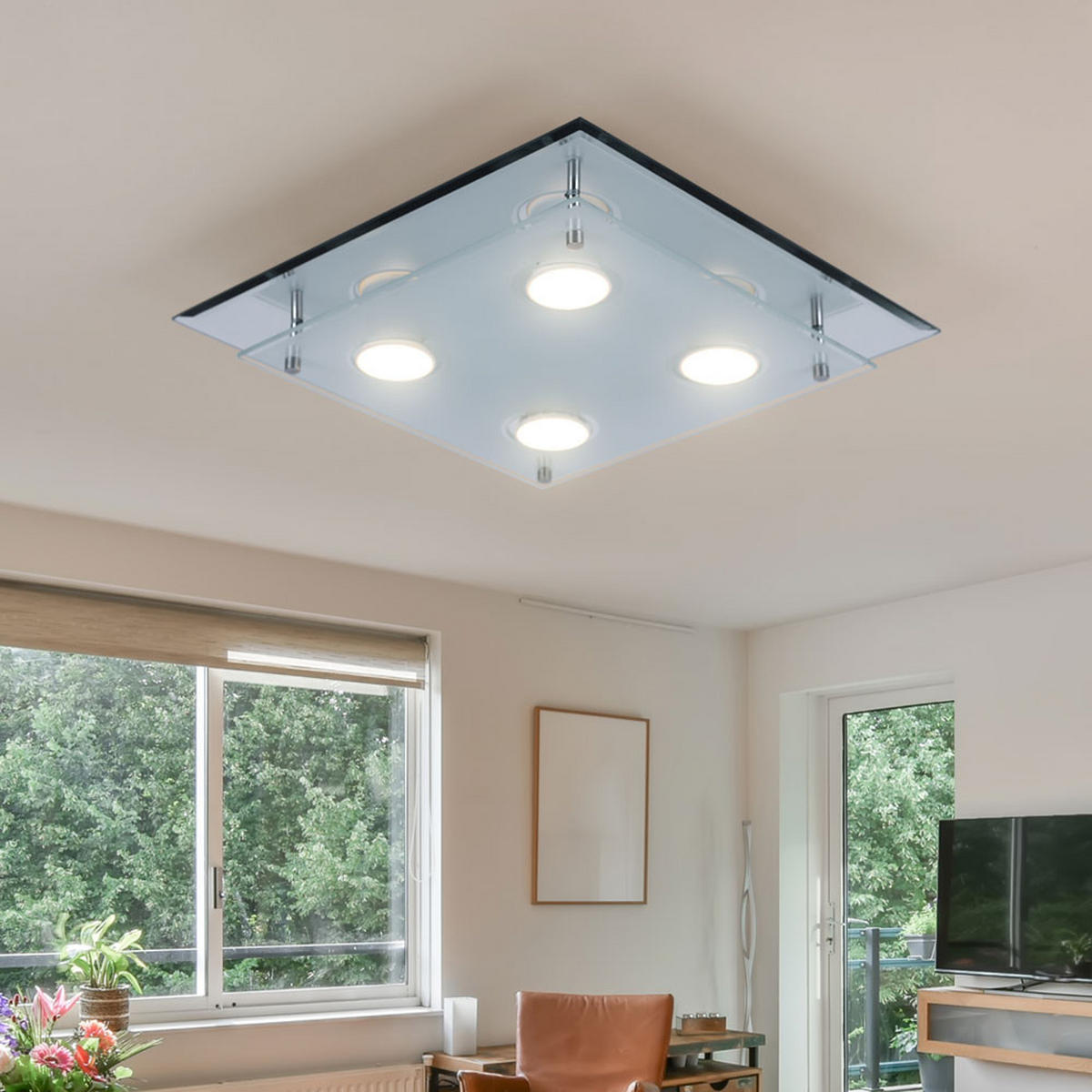 LED DECKENLEUCHTE Arena Silber Chrom - Silberfarben, Glas (34/34/8cm)