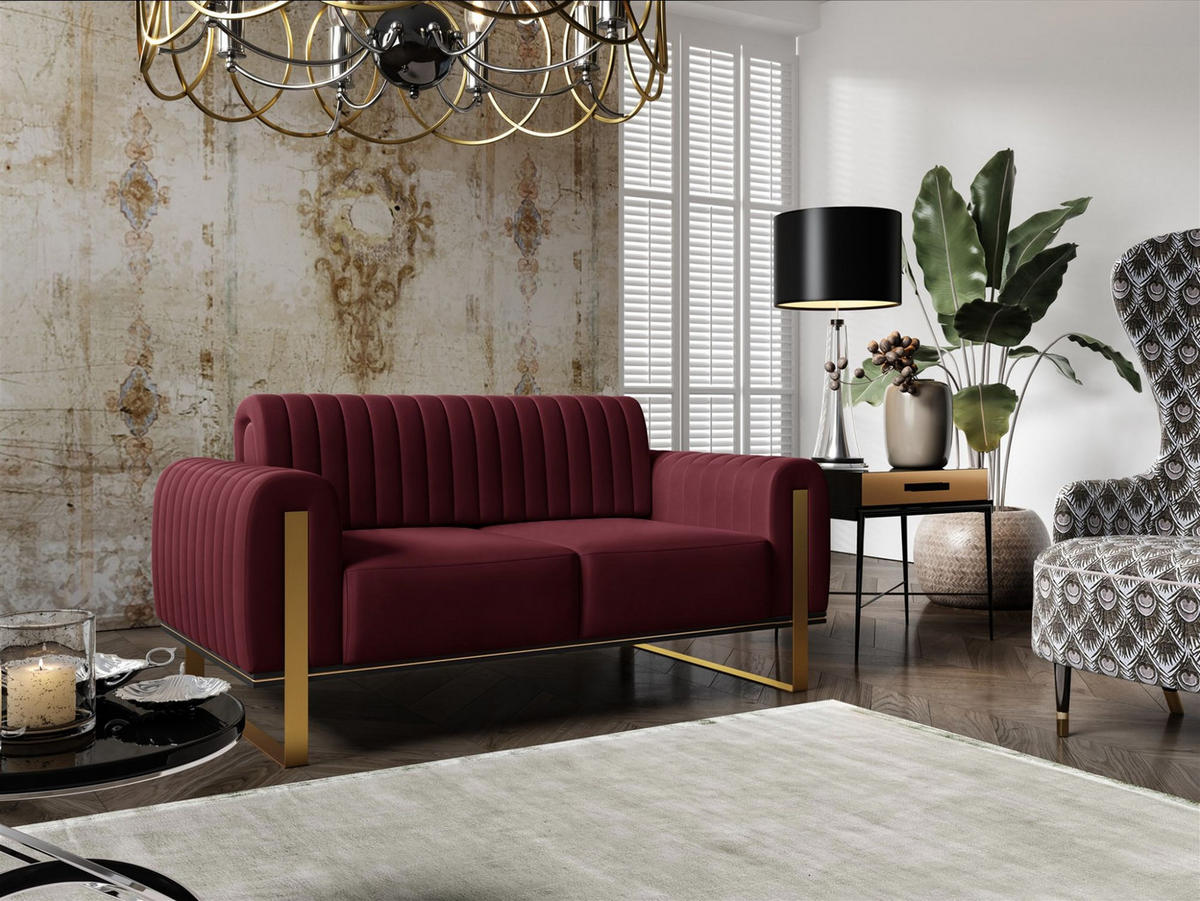 SOFASET Valerie 3-2-1 - Rot, Holzwerkstoff/Textil (228/79/90cm) - Fun Möbel