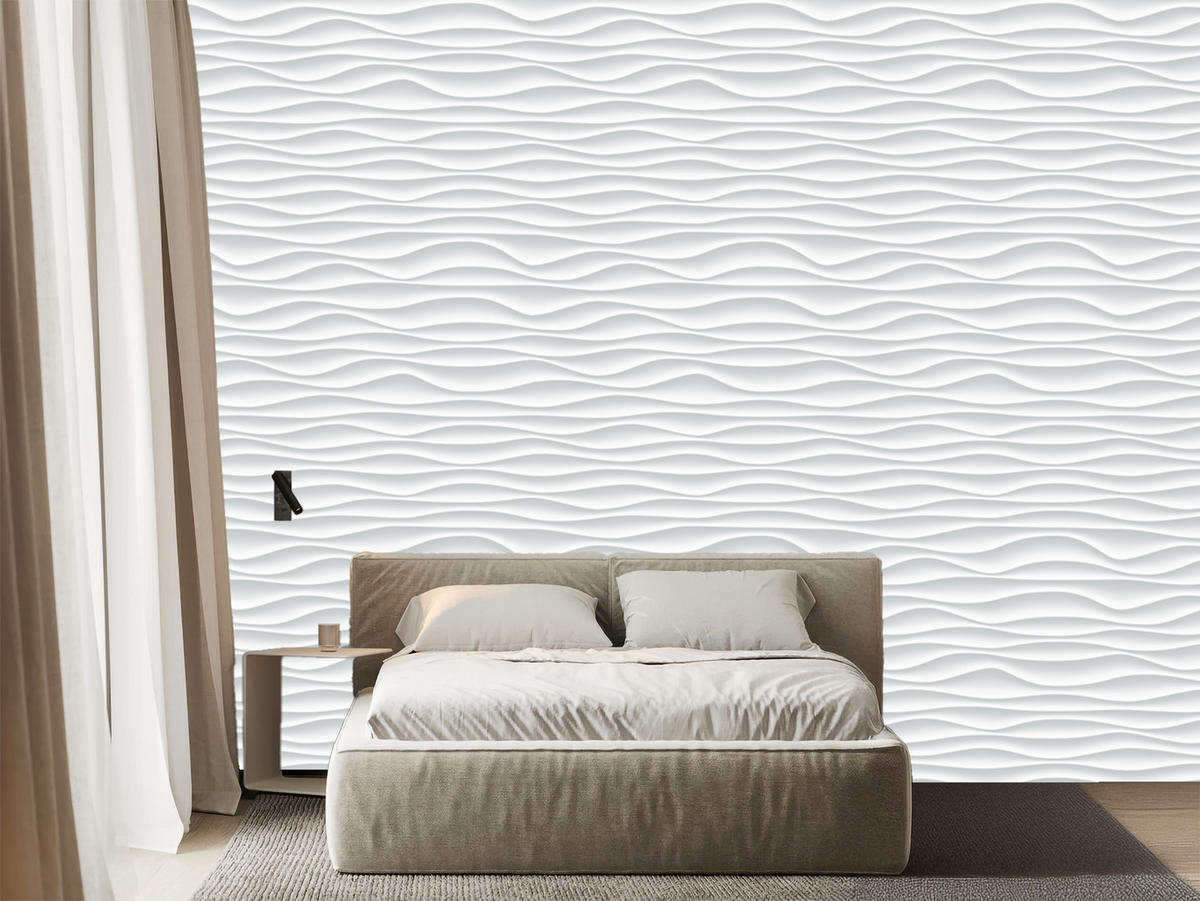 VLIESTAPETE Geometrische Wellen in 3D-Optik – Weiß, Grau – 50x1000 cm - Weiß/Grau, Papier (50/1000cm) - Muralo