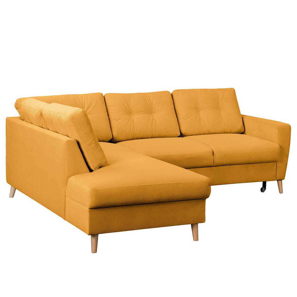 ECKSOFA mit Ottomane - Gelb/Braun, Holz/Textil (230/200cm) - home24