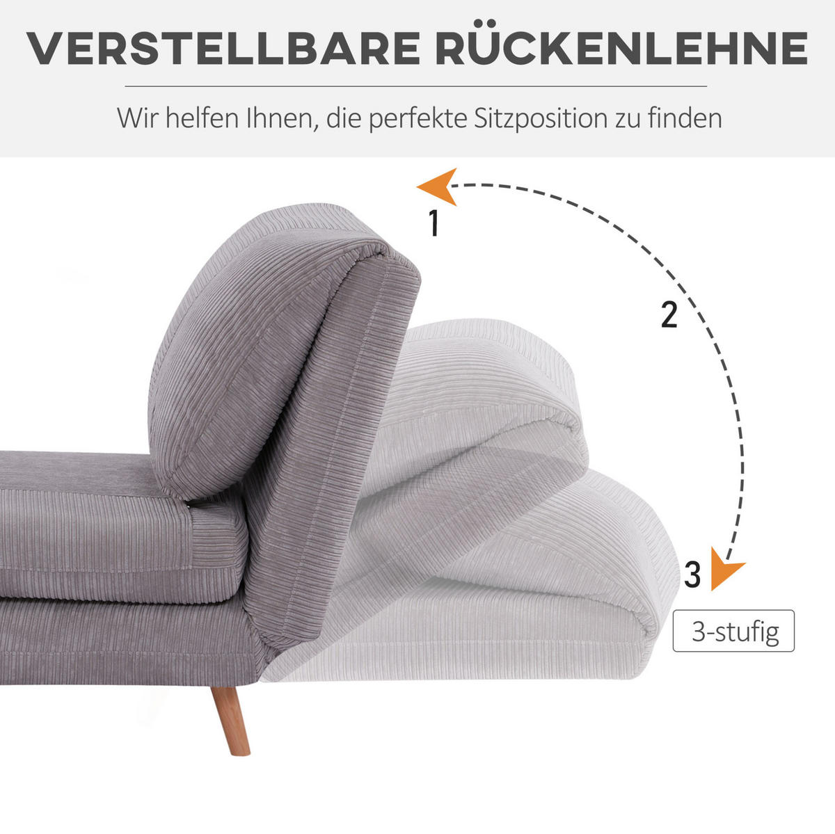 SCHLAFSESSEL 2-in-1 mit Cordbezug & verstellbarer Rückenlehne, 82/89/83 cm, hellGrau - Hellgrau, Holz (82/83/89cm) - Redom
