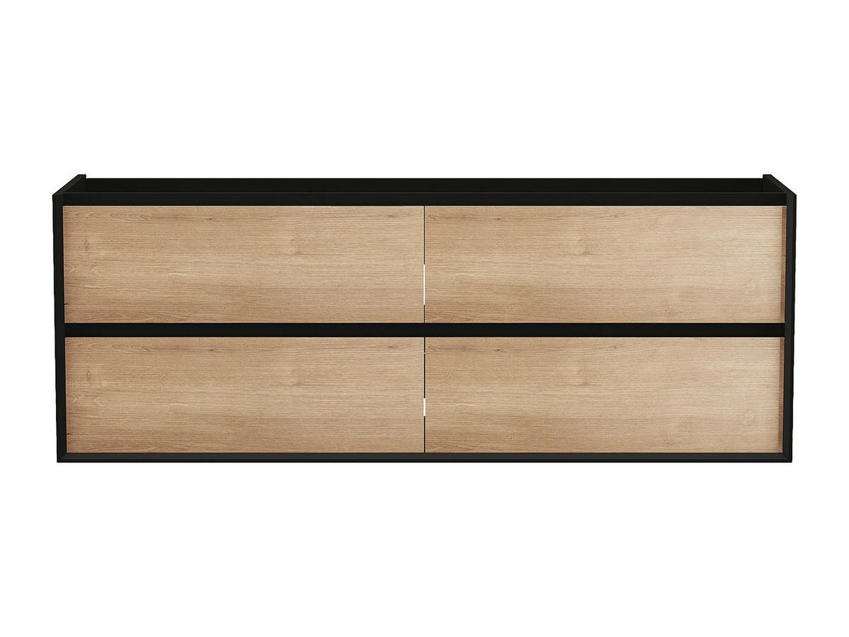 WASCHBECKENUNTERSCHRANK hängend - Holzfarben hell & Schwarz - 150 cm - LANNICK - Schwarz, Holz (150/55/45.6cm) - Vente-Unique