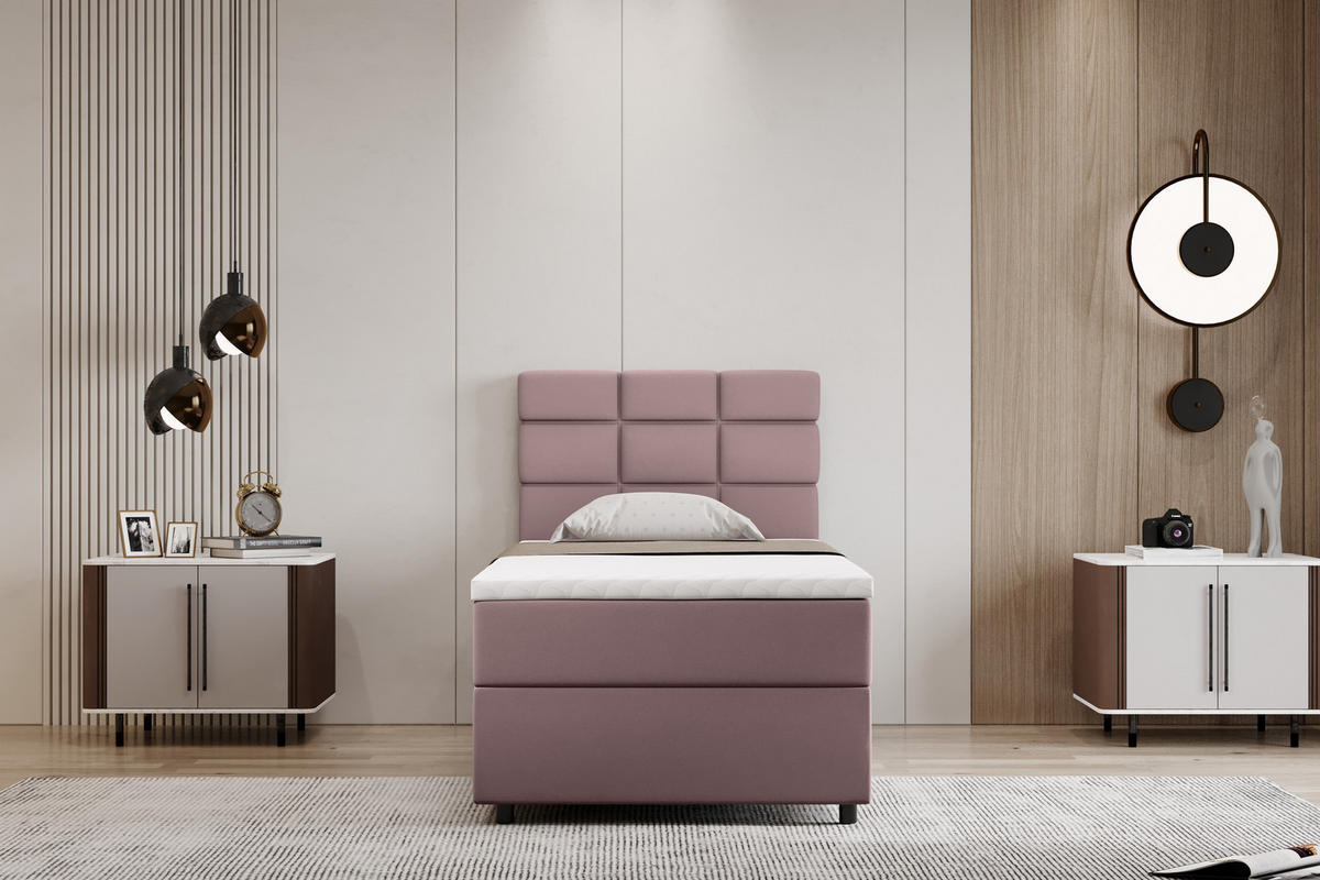 BOXBETT Reve 90 x 200 cm mit Bettkasten und Lattenrost ohne matratze - rosa - Rosa, Holz (90/206cm) - Panda Möbel