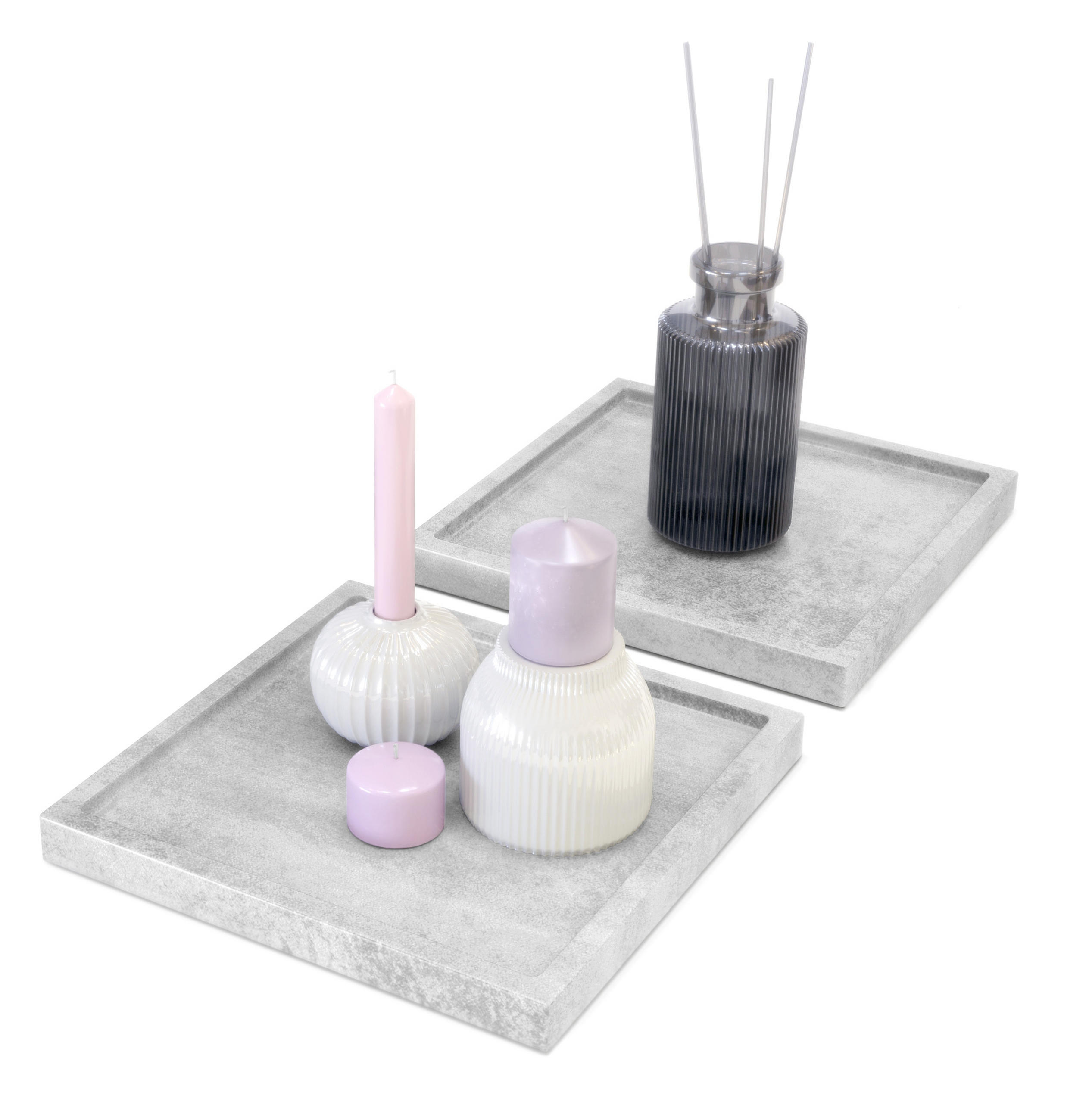 DEKOSCHALE Maya Beton Oxid Optik 2er Set - Hellgrau, Holzwerkstoff (1.8cm) - Vladon