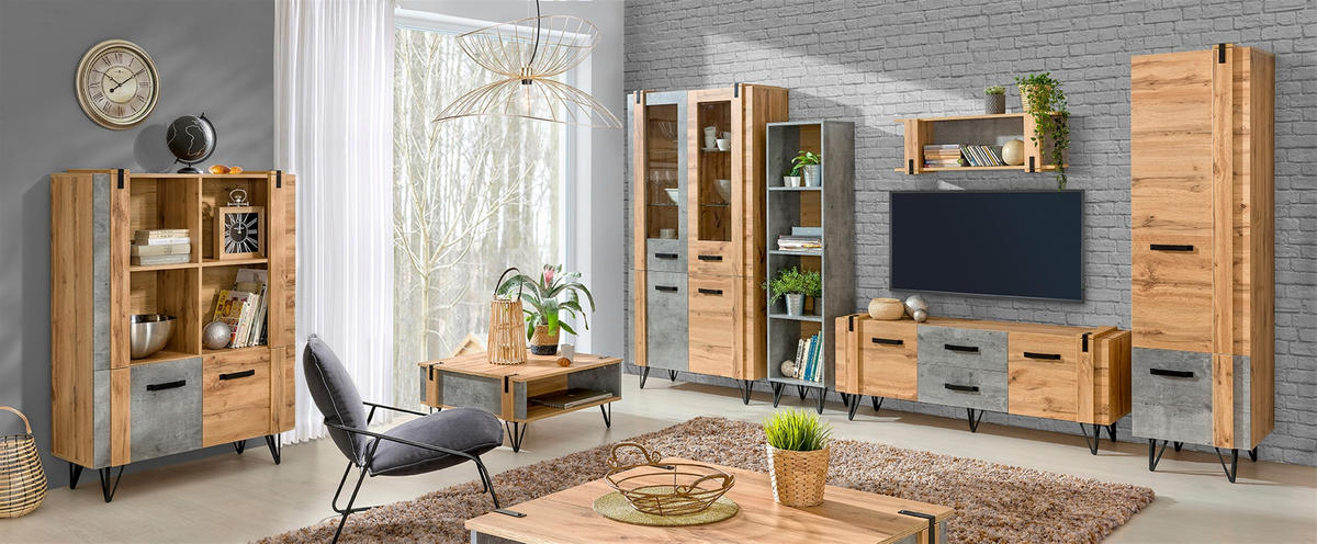 VITRINE BRANDO 137/90,1 cm in Eiche Wotan - Braun, Holzwerkstoff (90.1/137/41.4cm) - MASSENO