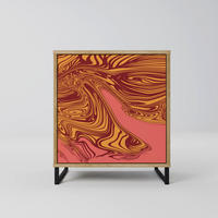 SIDEBOARD FLOATING THOUGHTS, Eichefarben, 57,5x42x67,5 cm, Schwarze Metall-Rahmenfüße - Eichefarben/Multicolor, Holzwerkstoff/Metall (57.5/67.5/42cm) - SpaceRebels