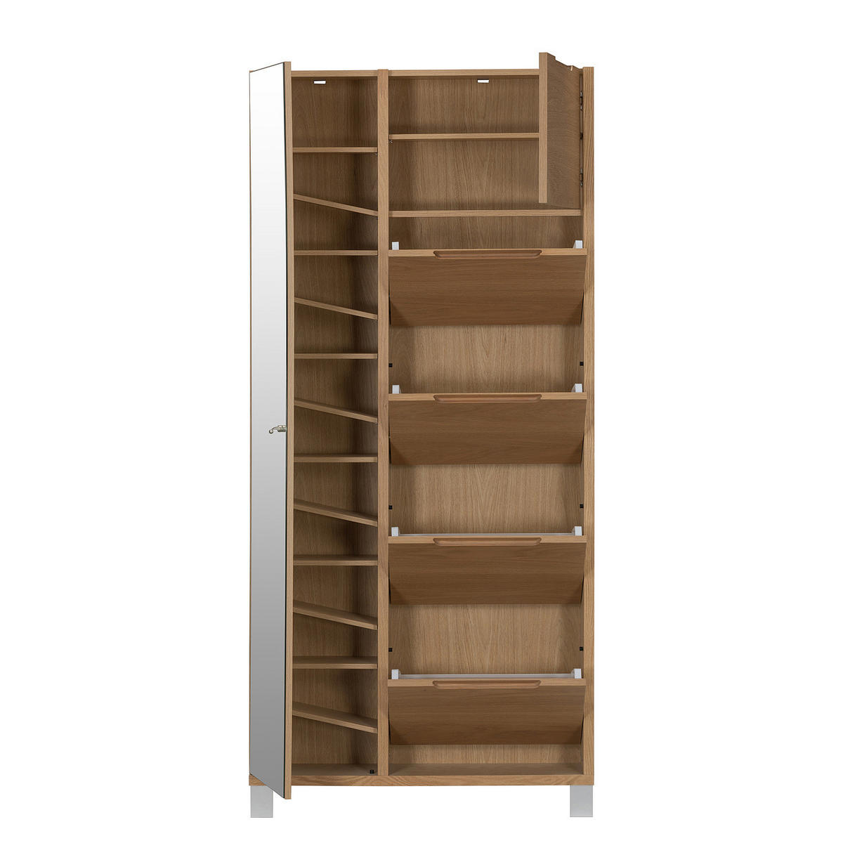 FURNIERTER SCHUHSCHRANK mit Spiegeltür - Eichefarben, Holzwerkstoff/Metall (84/185/17cm) - home24