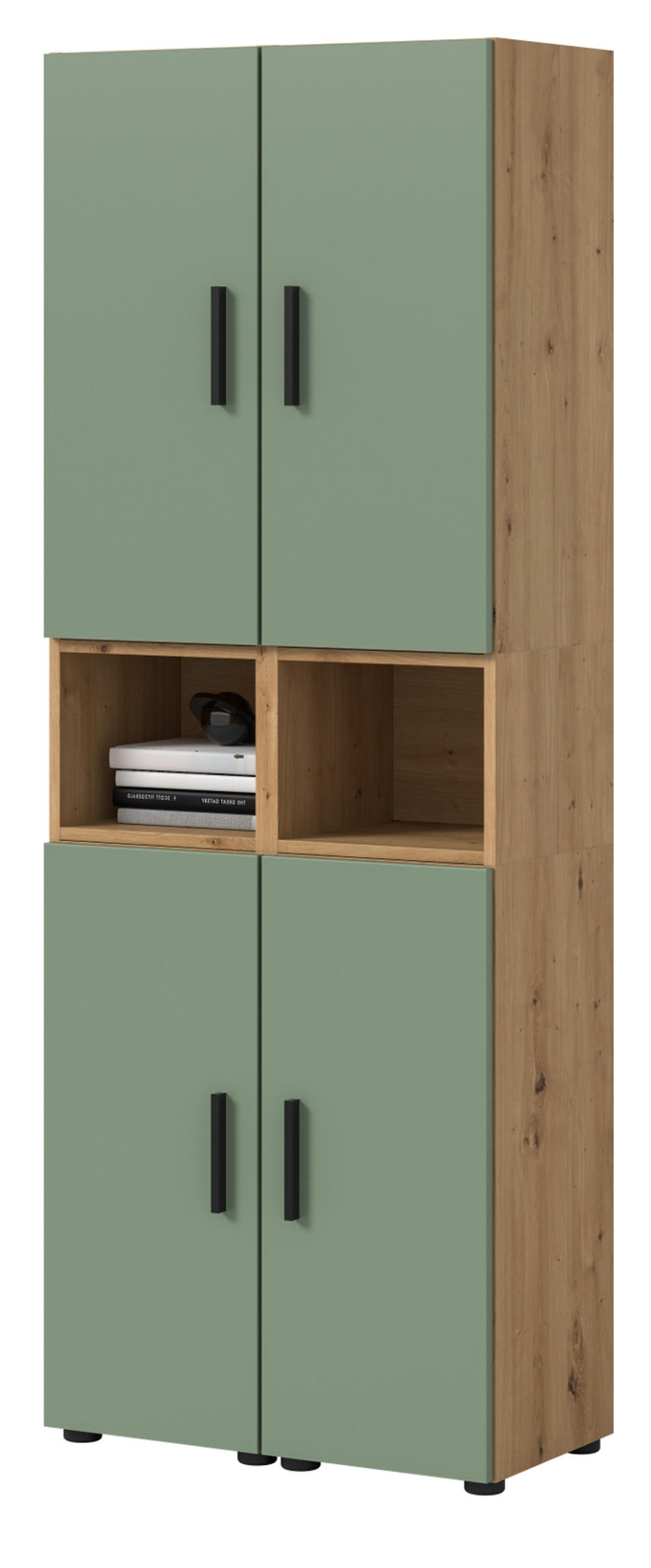 Inn.Furn Stauraumschrank Eiche Artisan, Grün 65x178x34 cm