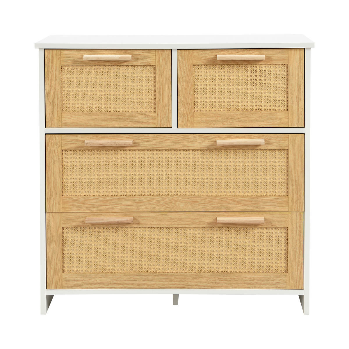 KOMMODE 80/38/80 cm mit 4 Schubladen und Rattanfronten - Weiß, Holzwerkstoff (80/38/80cm) - BEAOK