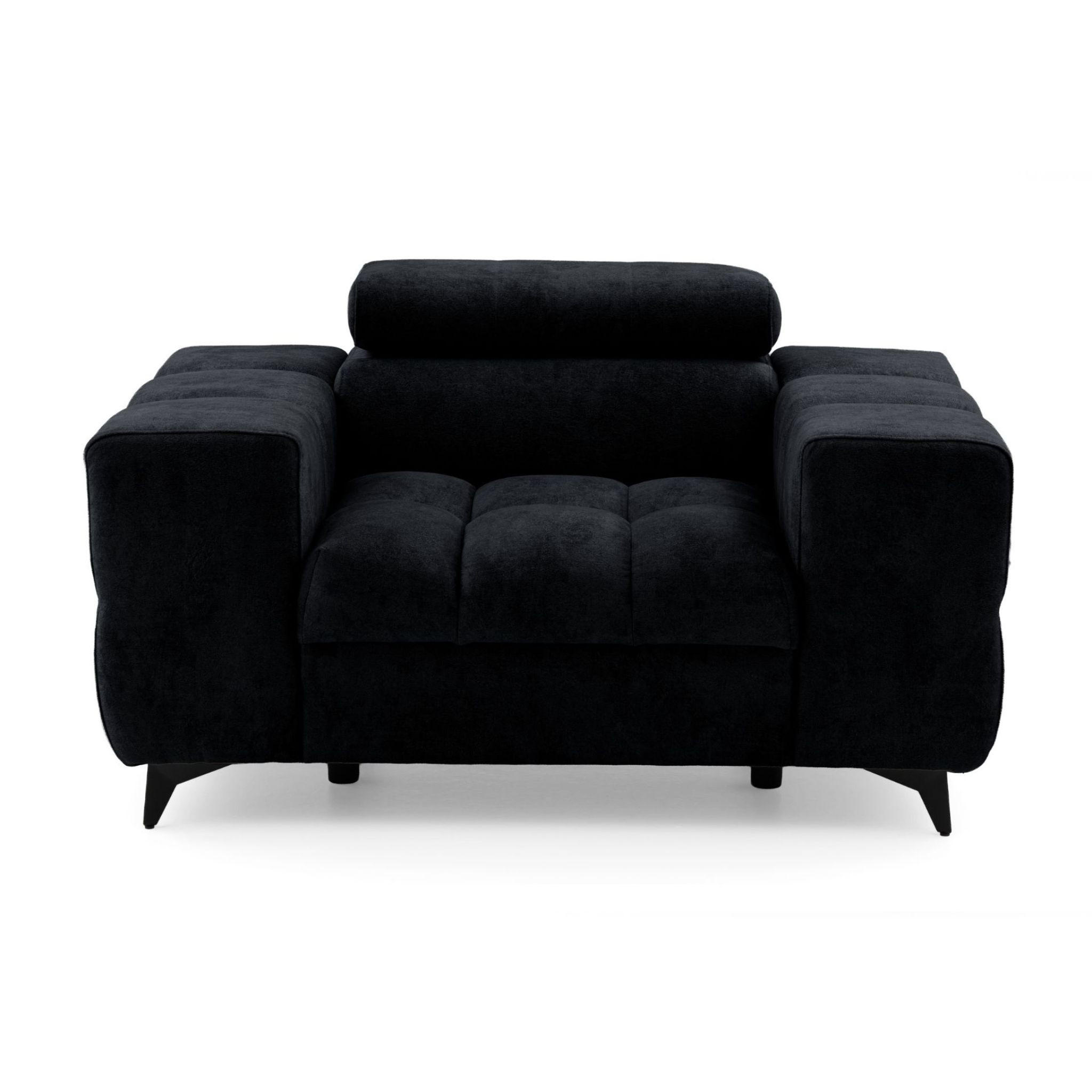 SESSEL PUDDING mit verstellbare Kopfstütze Velours Schwarz - Schwarz, Holz/Textil (140/93/100cm) - Muffo