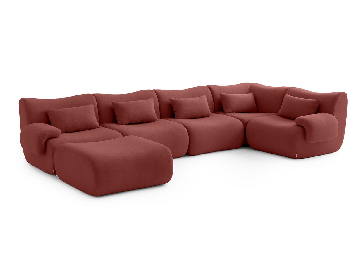 WOHNLANDSCHAFT Bouclé-Stoff Terrakotta-Rot - Terracotta, Textil (356/73/190cm) - MILYsofa