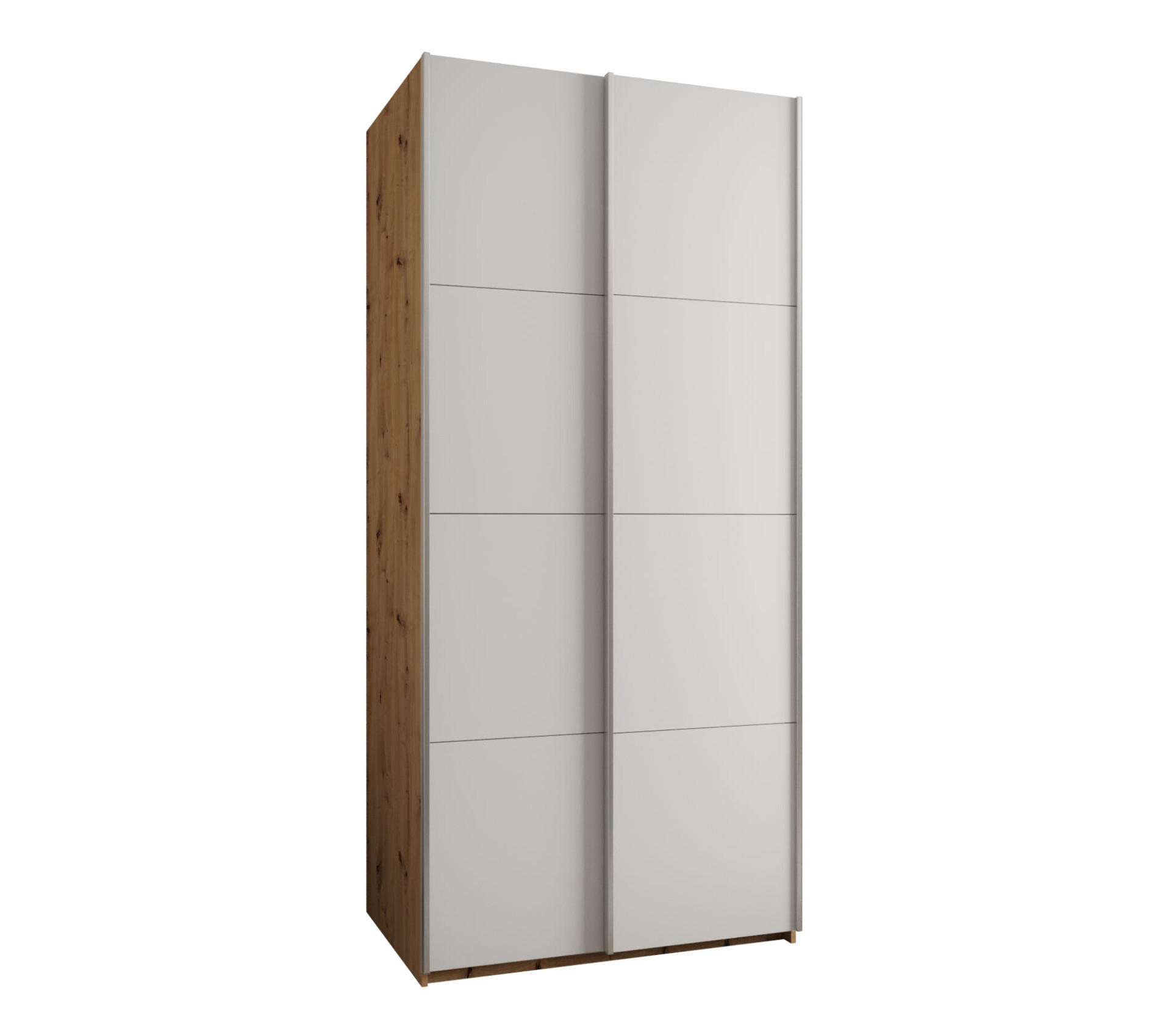 Abiks Möbel Schwebetürenschrank Eiche Artisan, Weiß, Silber 100x245x64 cm