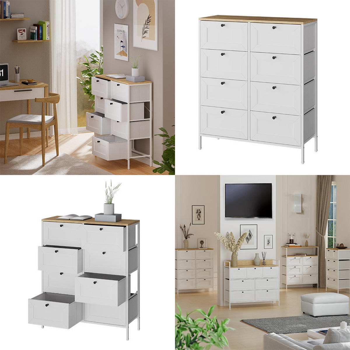 KOMMODE Belaro Weiß 80 x 95 cm mit 8 Schubladen - Weiß, Holzwerkstoff (80/95/30cm) - Vicco