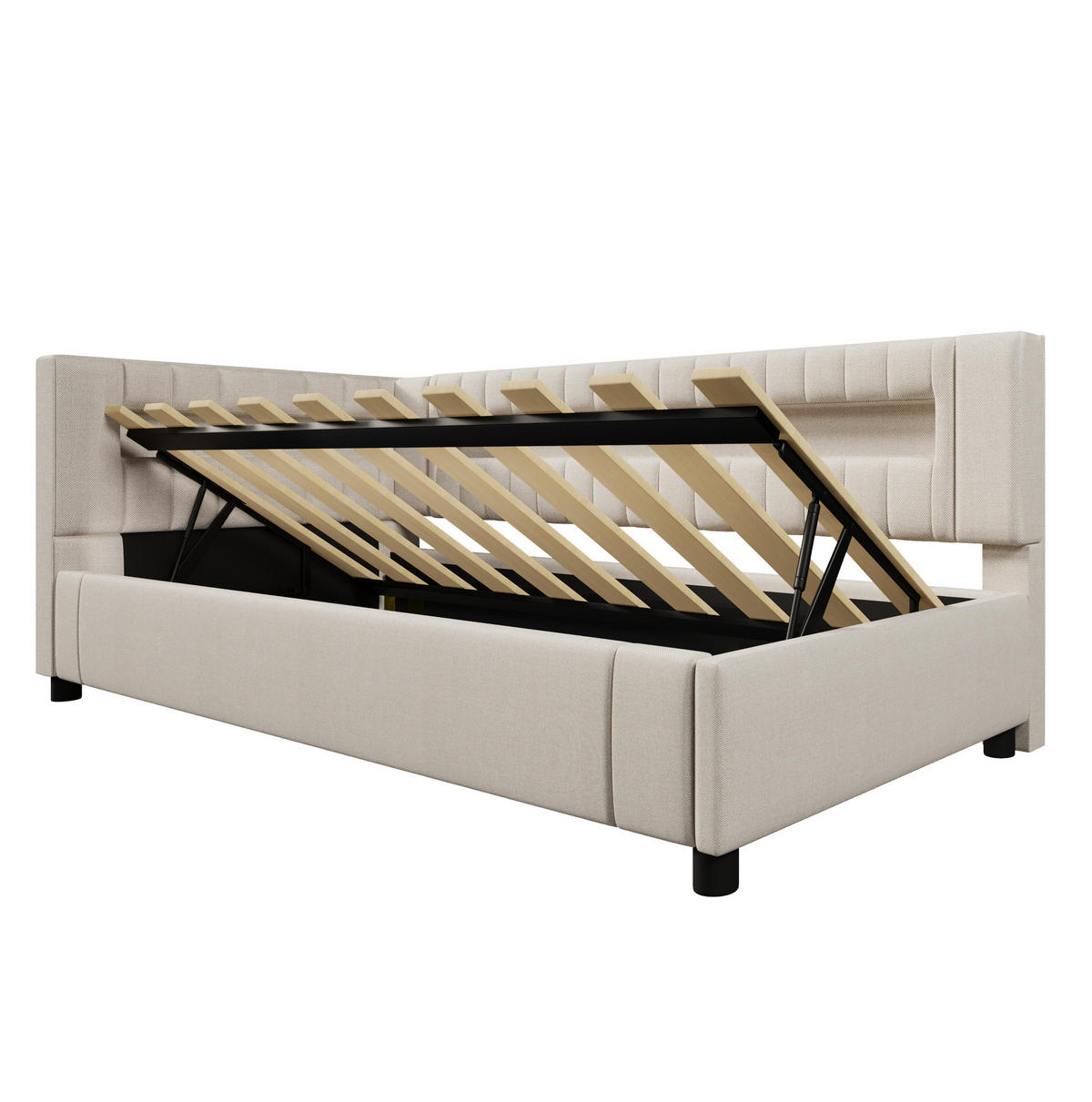 POLSTERBETT 90/200 cm aus MDF und Sperrholz mit Leinenbezug LED-Beleuchtung und Stauraum Grau - Grau, Holzwerkstoff (90/200cm) - Modenvie