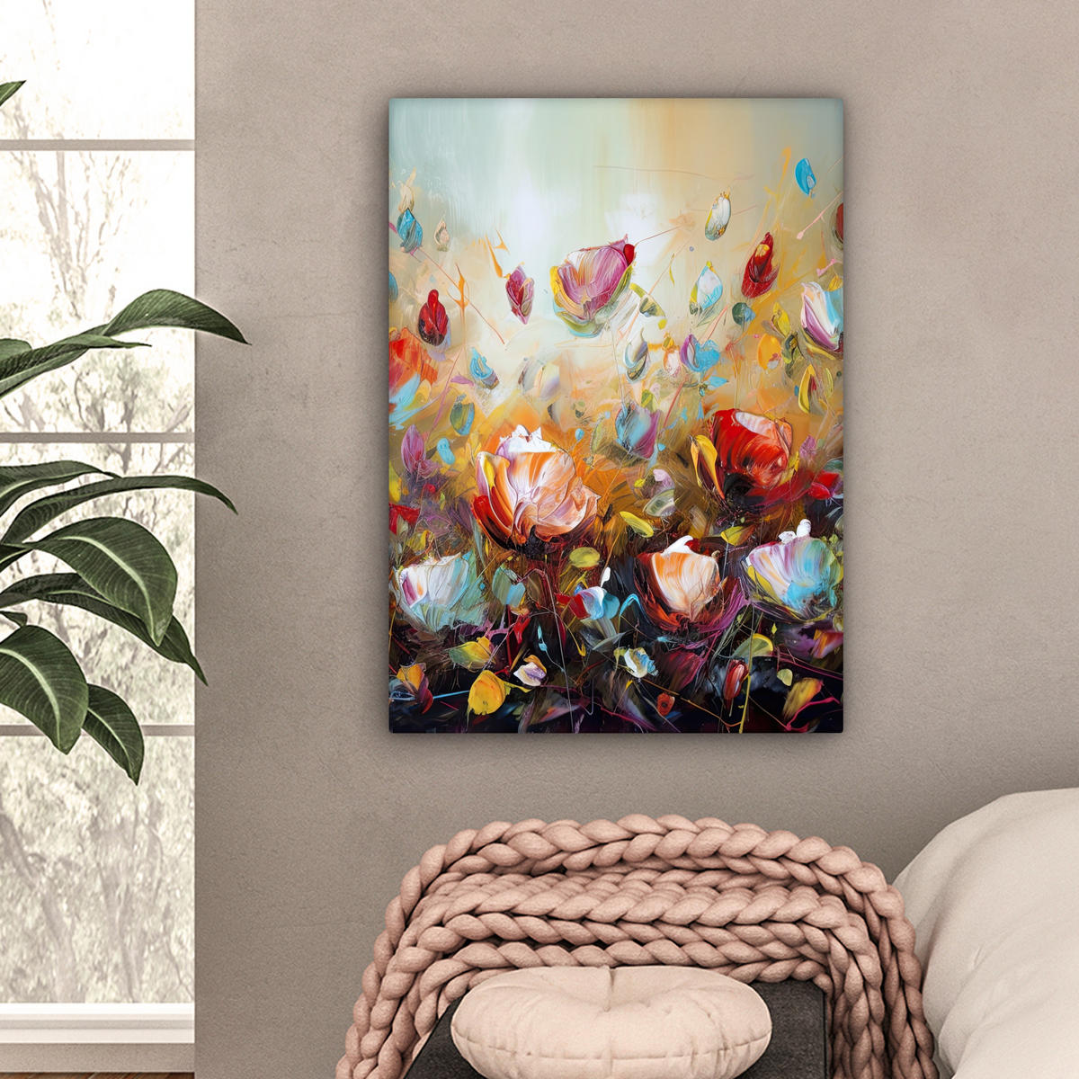 LEINWANDBILD Blumen - Kunst - Natur - Ölgemälde 60x80 cm - Multicolor, Textil (60/80cm) - MuchoWow