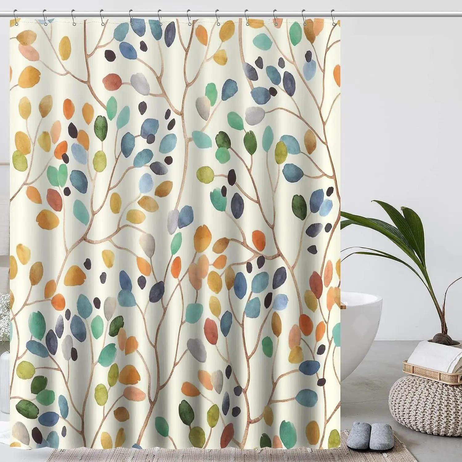 DUSCHVORHANG schimmelresistent Badewanne Beige waschbar Muster botanisch bunt Stoff Badezimmer - Multicolor, Textil (180/180cm) - MCBOSON