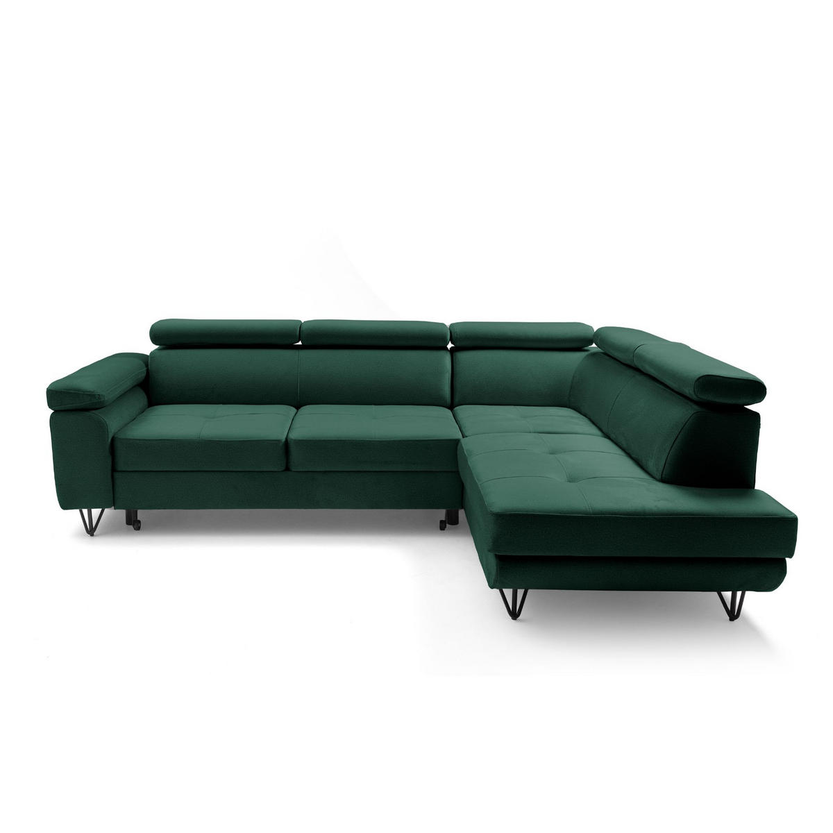 ECKSOFA JUNIOR L Rechts mit Schlaffunktion 194x128 Velours Dunkelgrün - Dunkelgrün/Schwarz, Holz/Textil (184/249cm) - Muffo