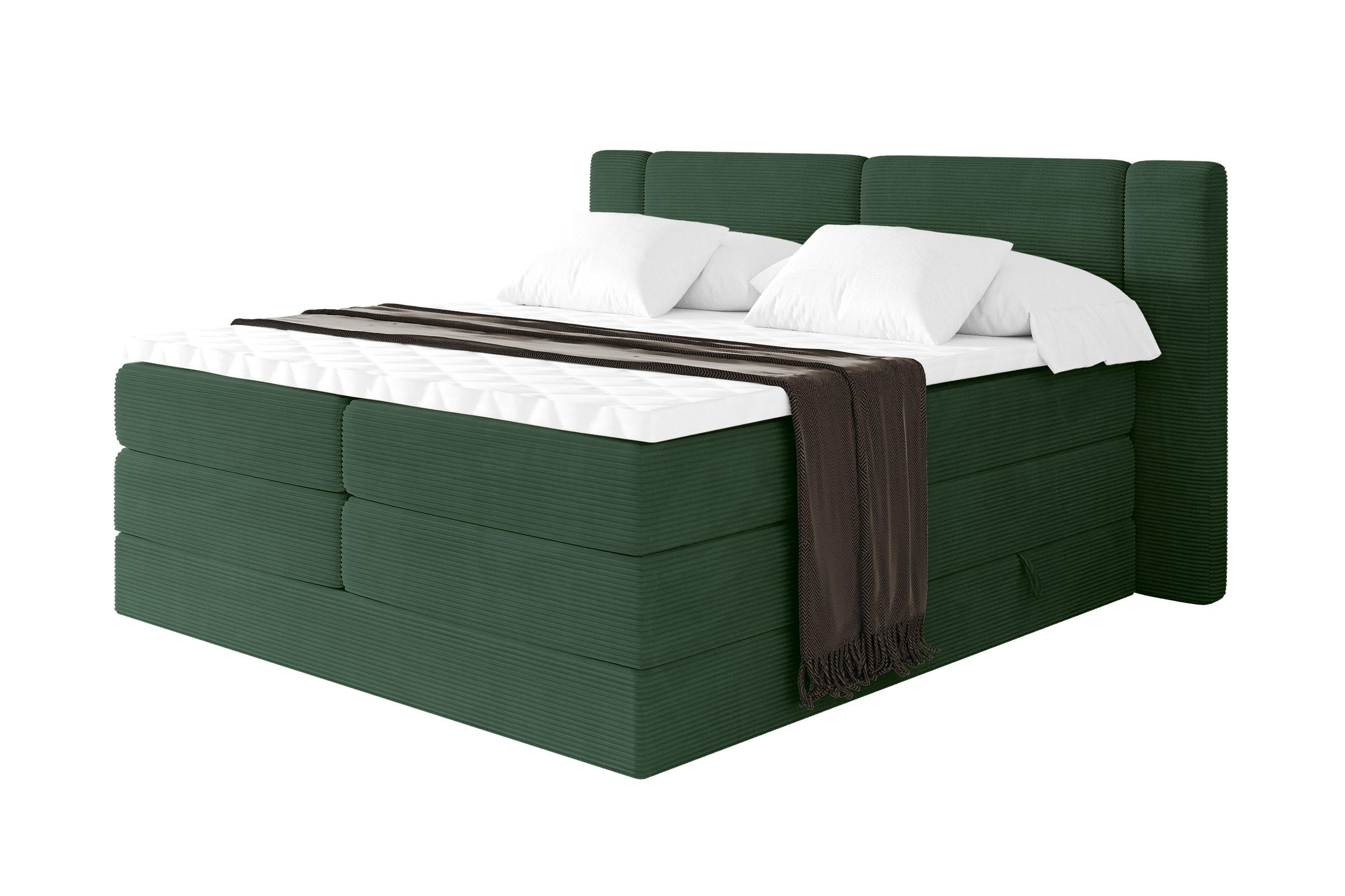 BOXSPRINGBETT mit Matratze H3/H4 - EVON KING - 140x200 cm Grün - Grün, Holzwerkstoff (140/200cm) - ALTDECOR