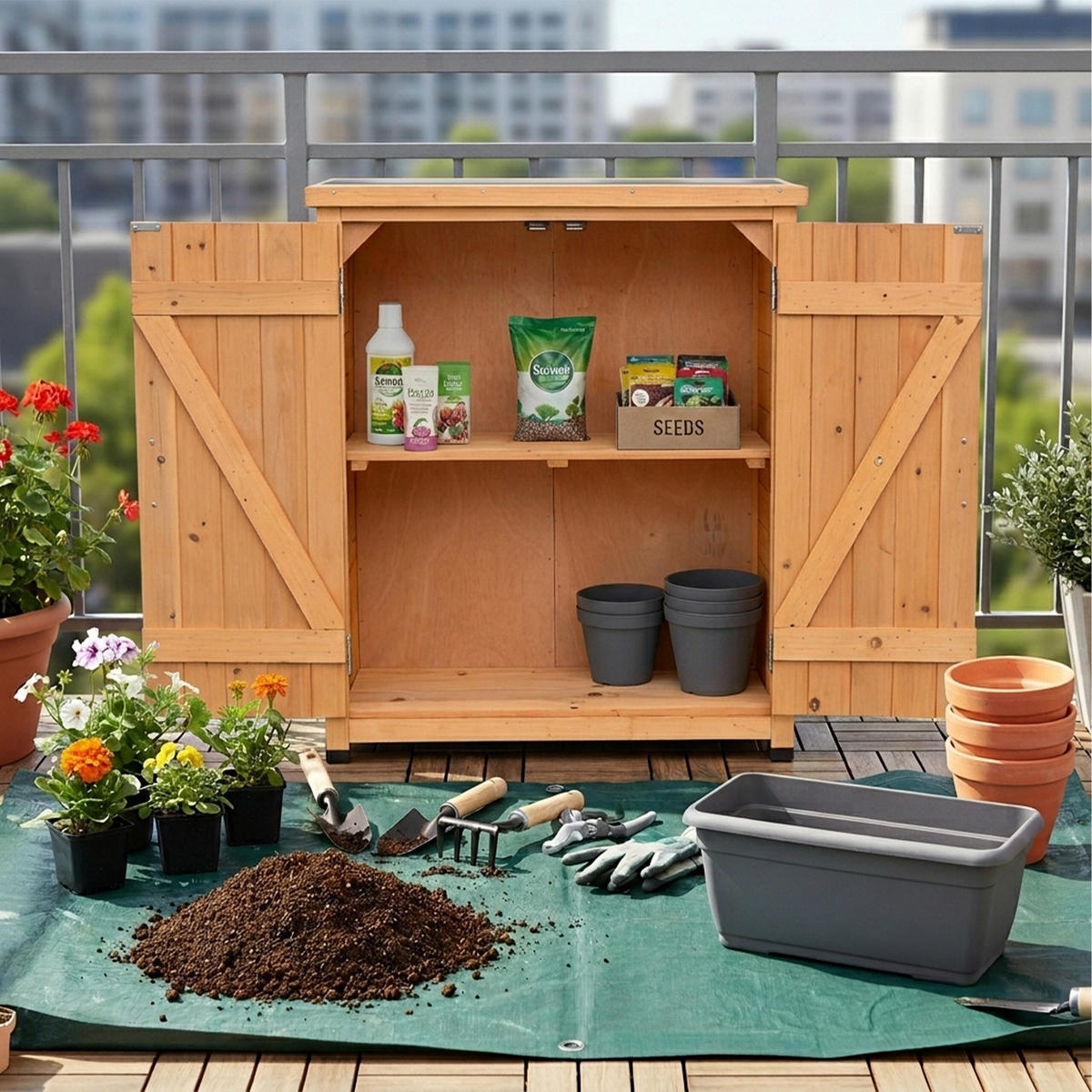 PFLANZTISCH - Orange, Holz/Metall (40/75/90cm) - Relaxdays