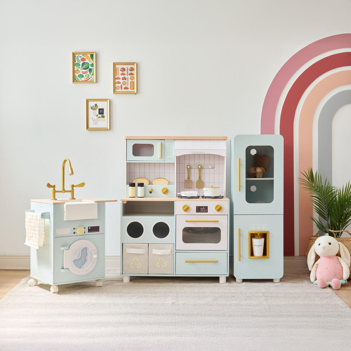 KINDERKUCHE 3-teilige modulare Holz, 89cm, Grun - Grün, Holzwerkstoff (142/28/89cm) - Teamson Kids