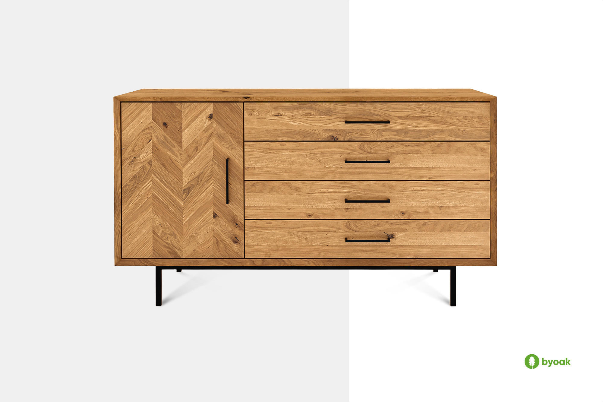 KOMMODE BREIT LEON Kernbuche - Kernbuche, Holz (144/80/45cm) - byoak