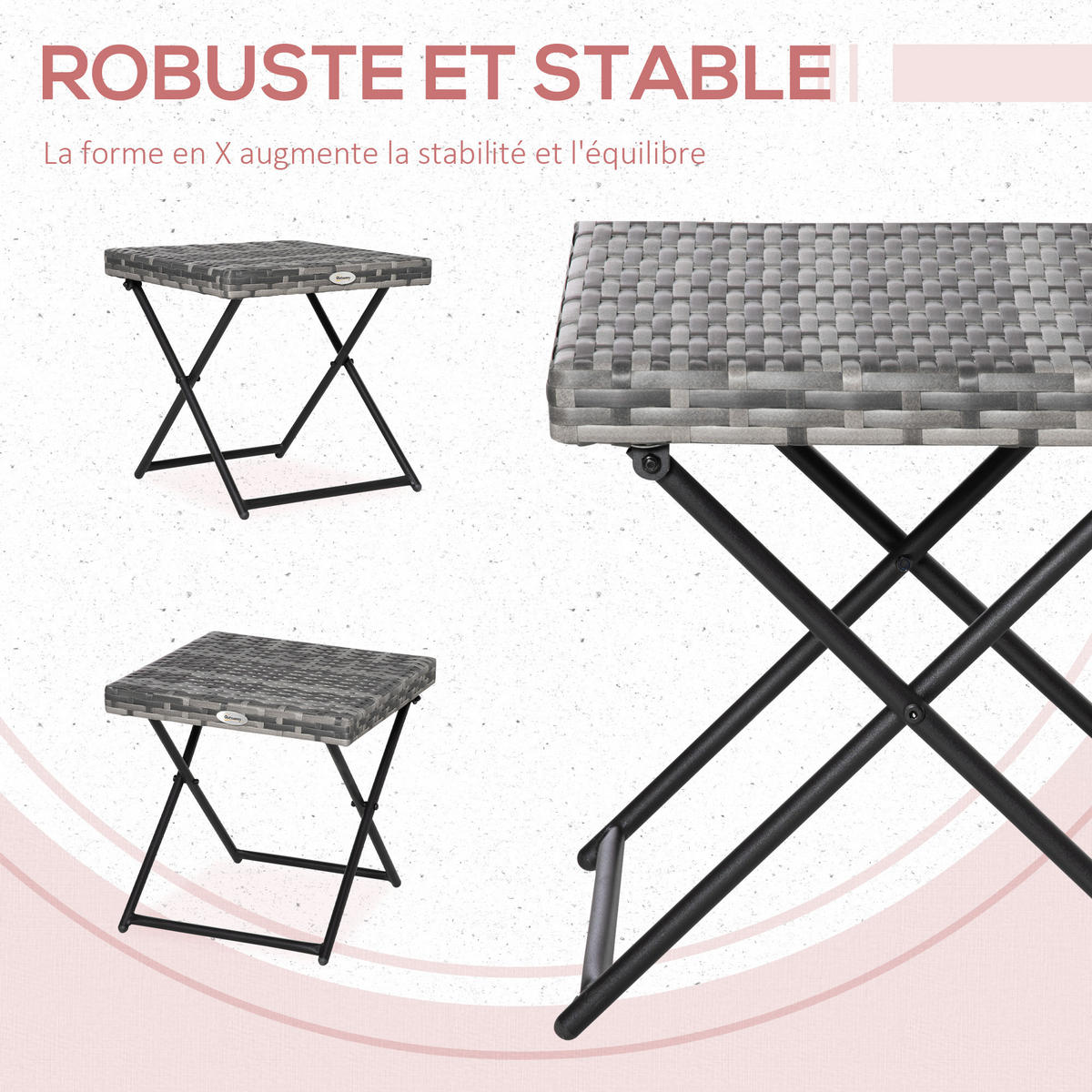 GARTENBEISTELLTISCH DE-13574 klappbar, geflochtene Resine Grau - Grau, Metall (40/40/40cm) - ComfortXL