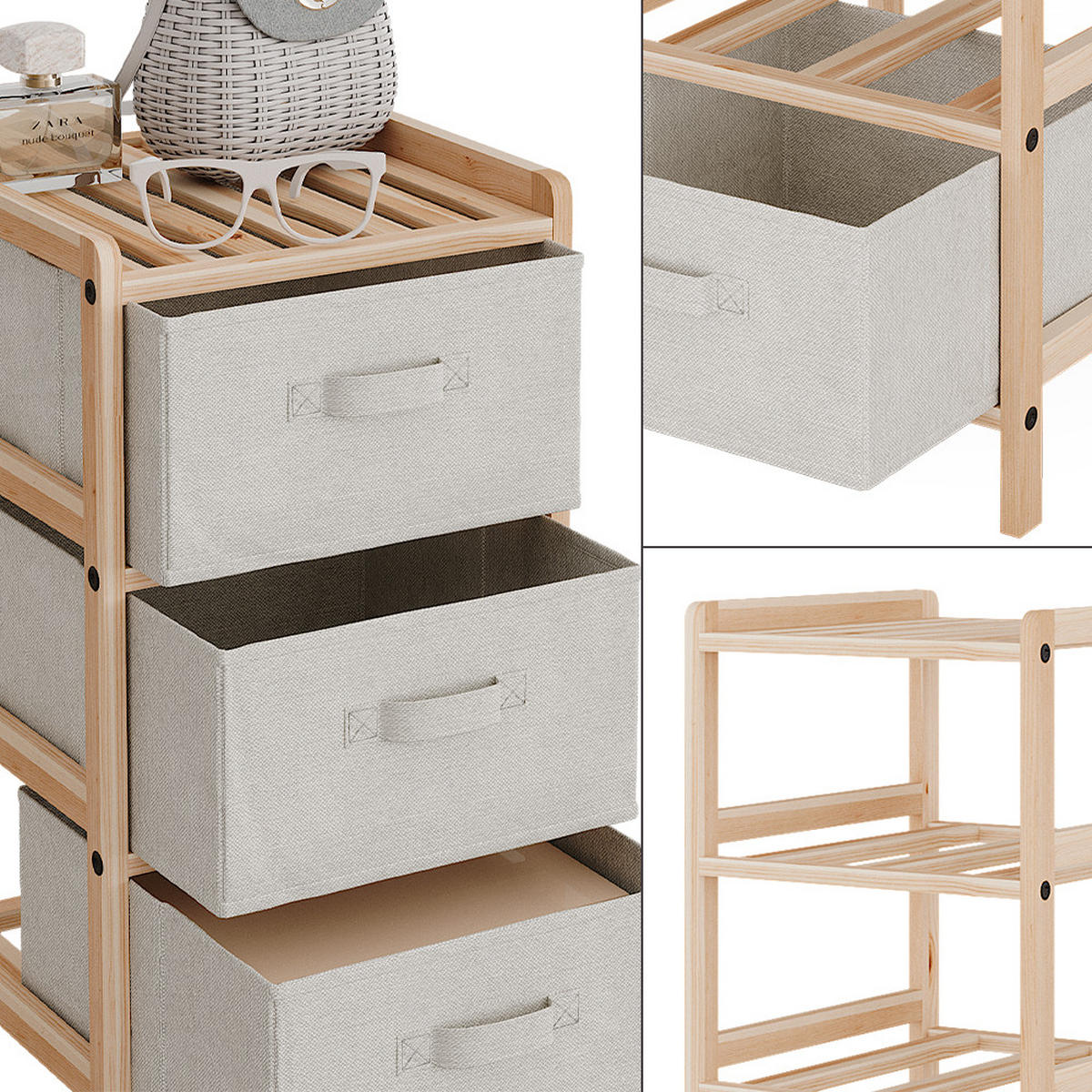 KOMMODE Bruno Beige 34.5 x 67 cm mit 3 Stoffschubladen - Beige/Naturfarben, Holzwerkstoff (34.5/67/36.5cm) - Vicco