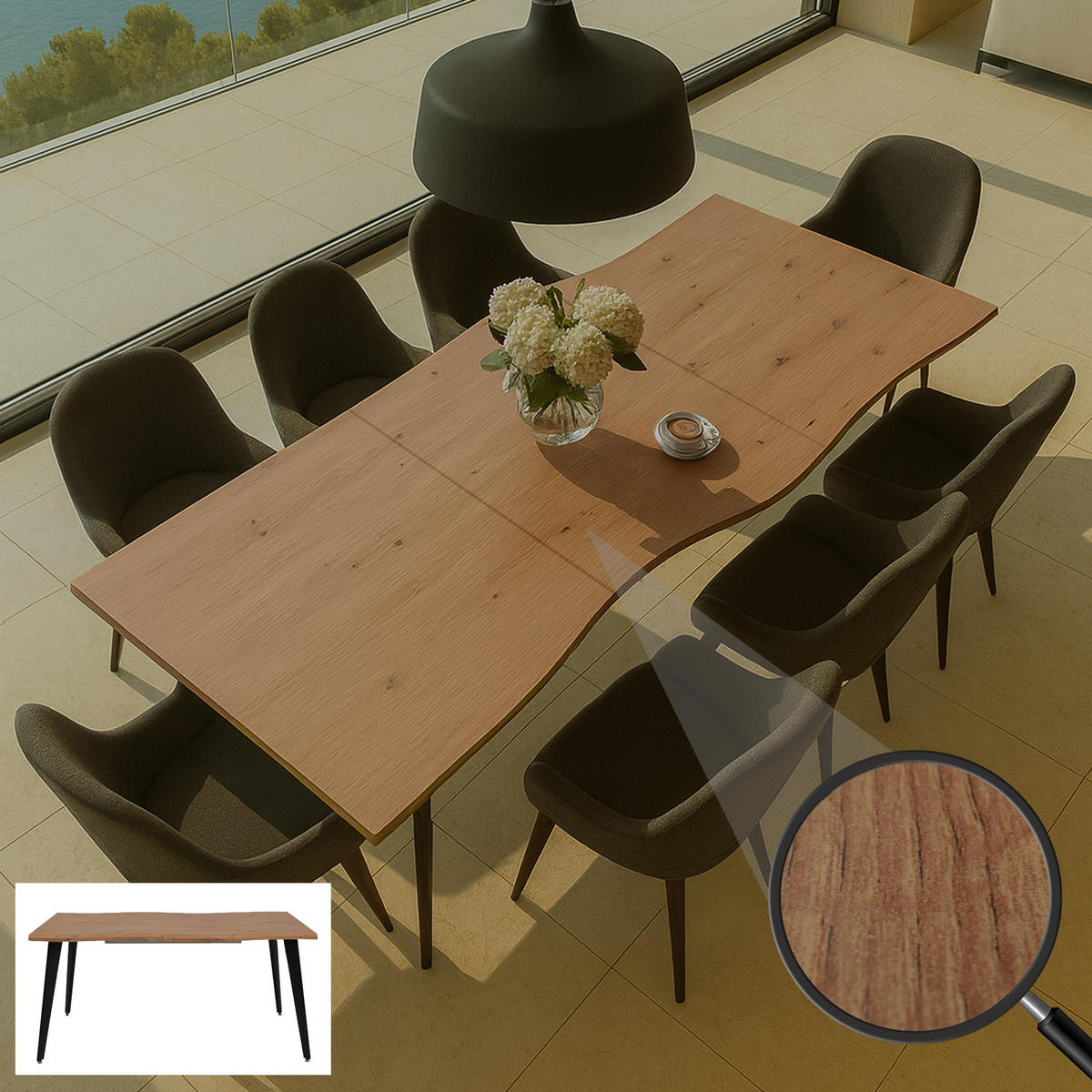 ESSZIMMERTISCH eckig Walnuss Dekor - Walnussfarben, Holz (90/220/77cm) - MCW