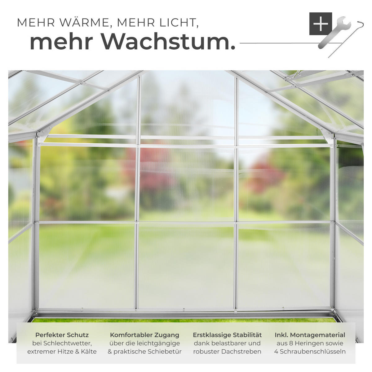 GEWÄCHSHAUS MIT FUNDAMENT, 185 x 190 x 195 cm,transparent - Transparent, Metall (185/195/190cm) - tectake