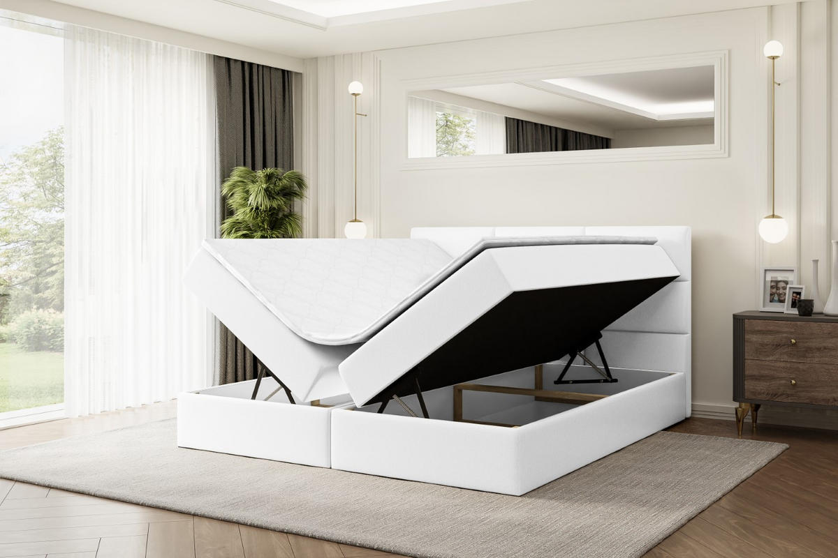 BOXBETT mit Matratze H4 und Lattenrost - OHIO - 140x200 cm - H4 - Weiß Hochglanz - Weiß Hochglanz, Holzwerkstoff (140/200cm) - ALTDECOR