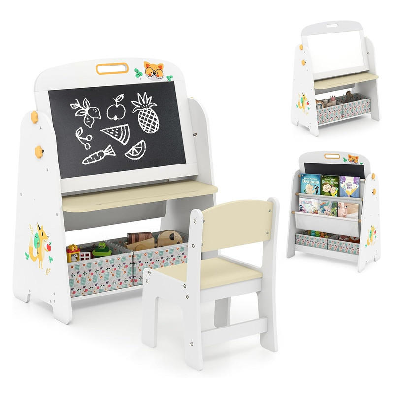 KINDERSTAFFELEI-SET mit Stuhl natur(2-tlg) - Naturfarben, Holzwerkstoff (60/80/40cm) - COSTWAY