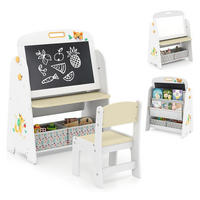 KINDERSTAFFELEI-SET mit Stuhl natur(2-tlg) - Naturfarben, Holzwerkstoff (60/80/40cm) - COSTWAY