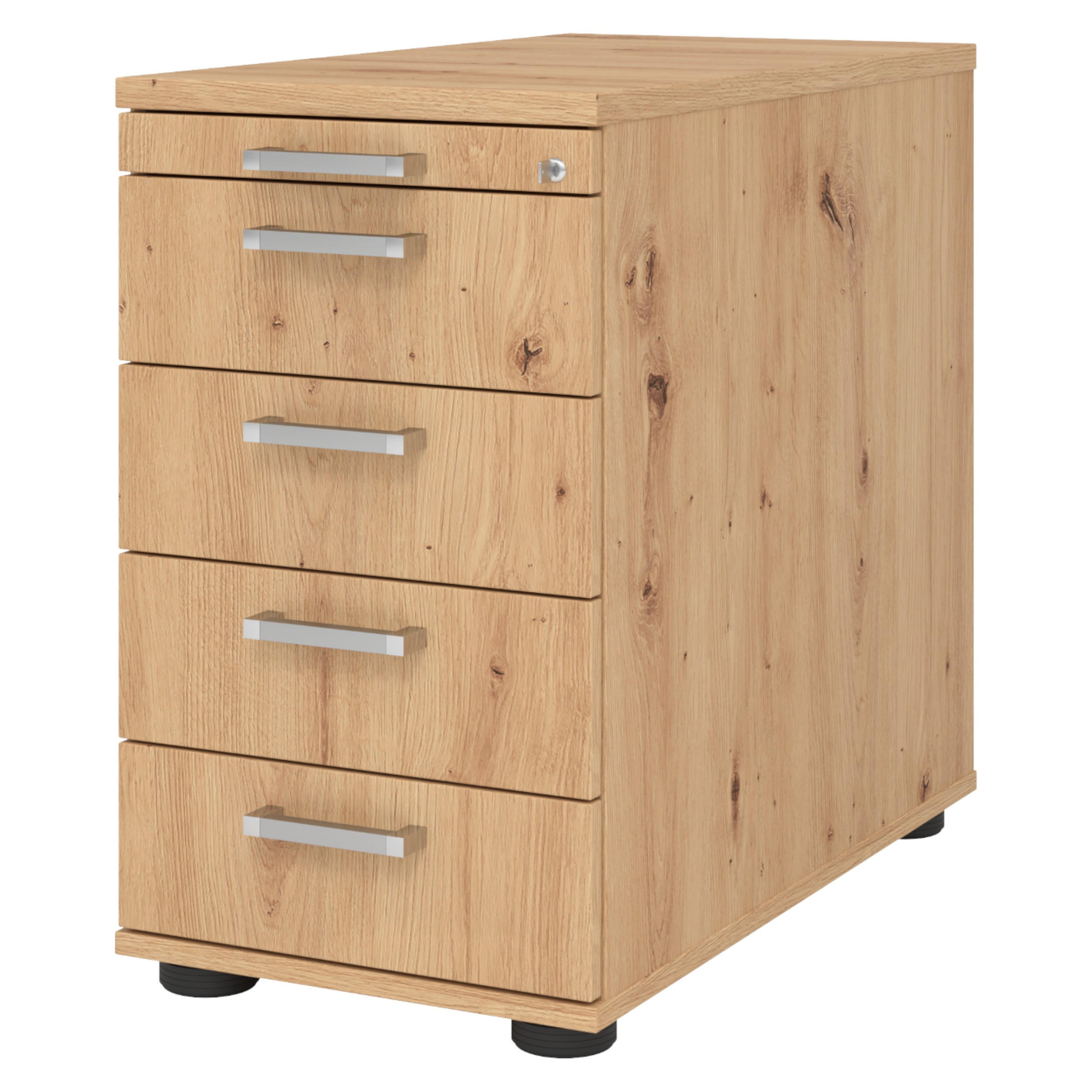 STANDCONTAINER - mit 4 Schubladen 80/42,8/72 cm in Wildeiche Chromgriff (Metall) - Wildeiche, Holzwerkstoff (42.8/72/80cm) - bümö
