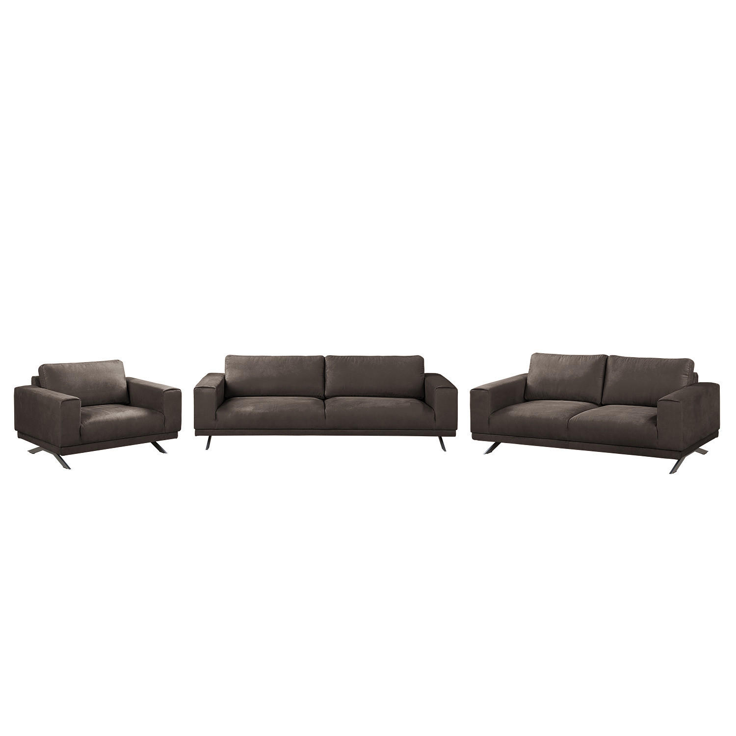 POLSTERGARNITUR (3-2-1) - Antiklederlook - Graubraun, Textil (1/1/1cm) - home24