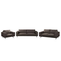 POLSTERGARNITUR (3-2-1) - Antiklederlook - Graubraun, Textil (1/1/1cm) - home24
