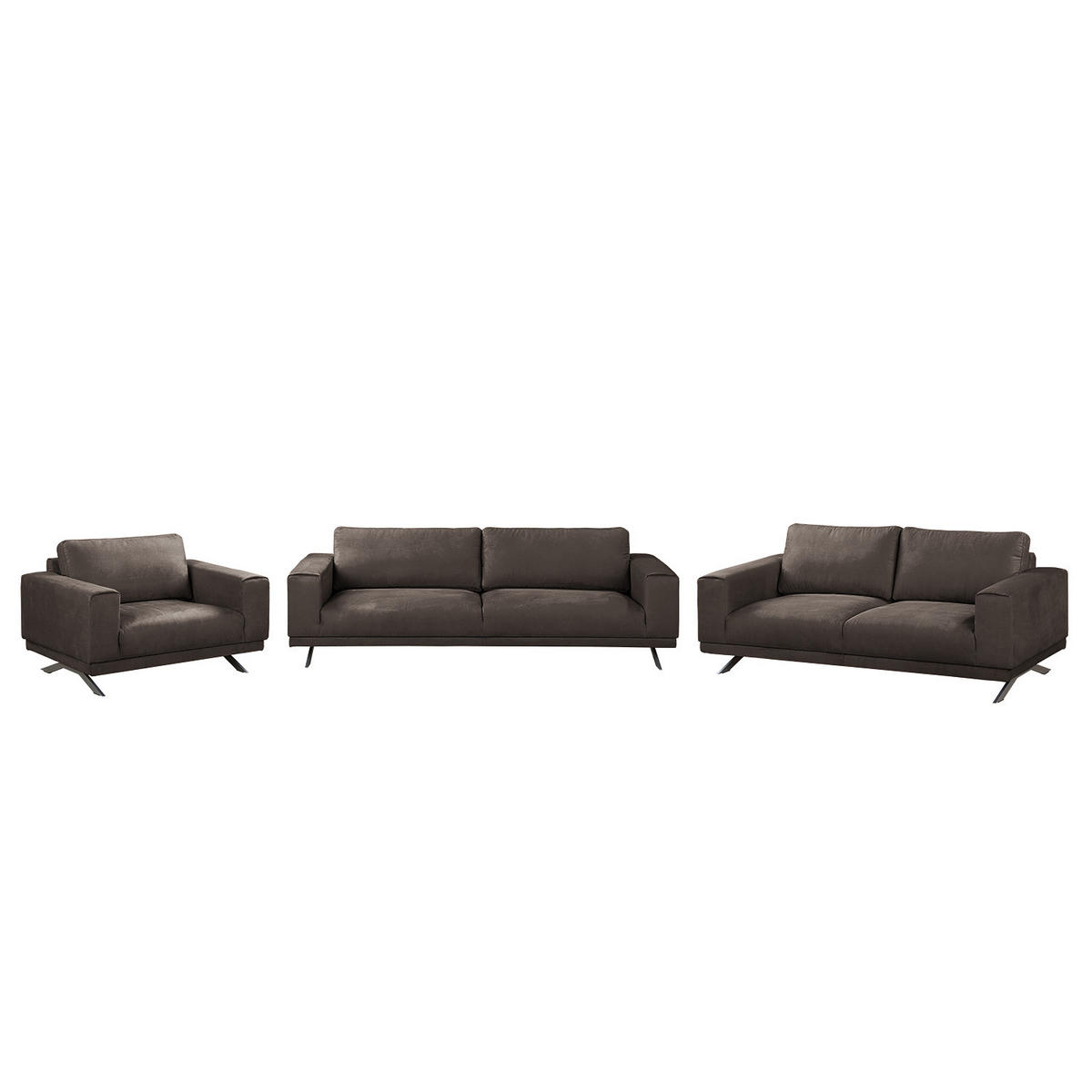 POLSTERGARNITUR (3-2-1) - Antiklederlook - Graubraun, Textil (1/1/1cm) - home24