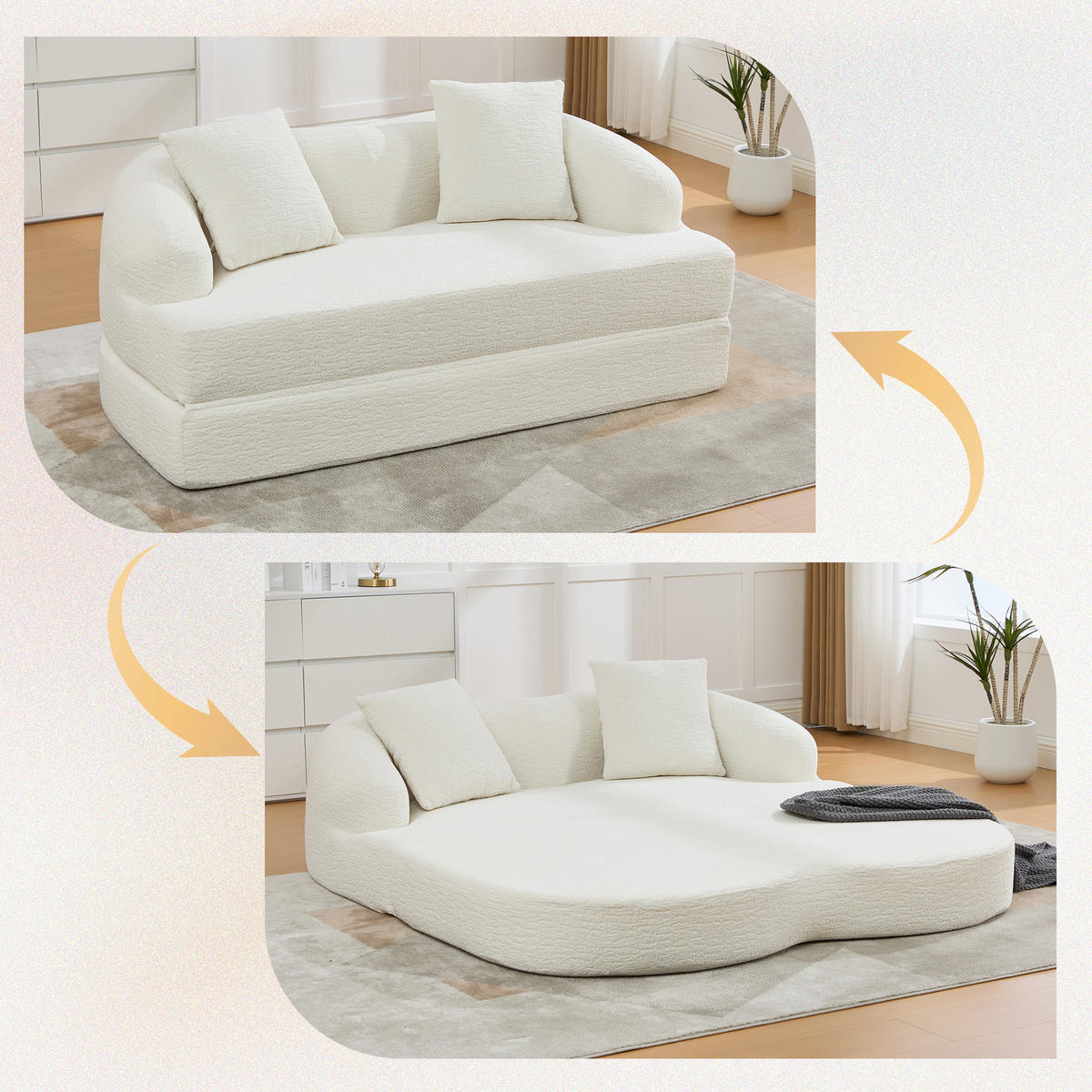 SCHLAFSOFA, 2 Sitzer aus Chenille, Klappsofa Bodensofa mit Schlaffunktion, Beige - Beige, Textil (157/44/153cm) - LVHOM